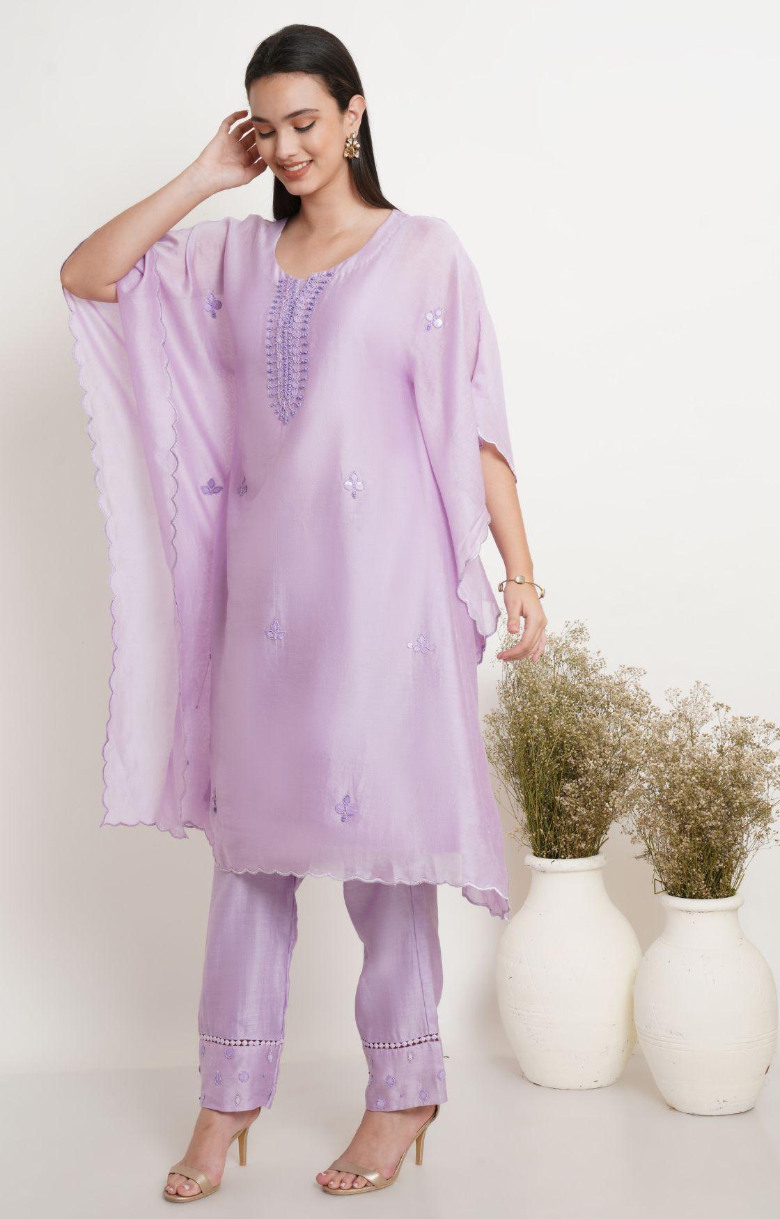 Mauve Tonal Embroidery Kaftan Set