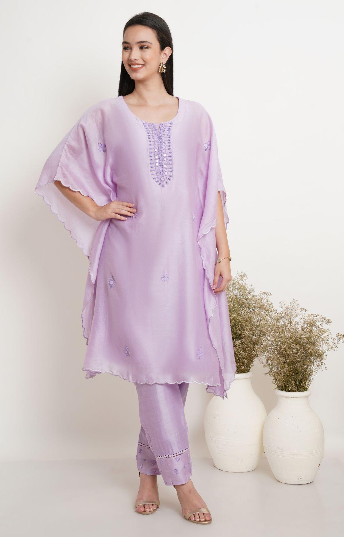 Mauve Tonal Embroidery Kaftan Set