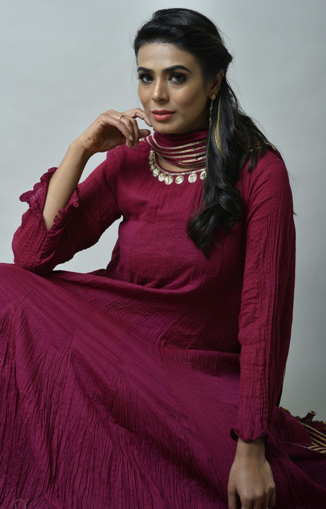 Fuschia Pink Tie Dye Crinkled Kurta Set