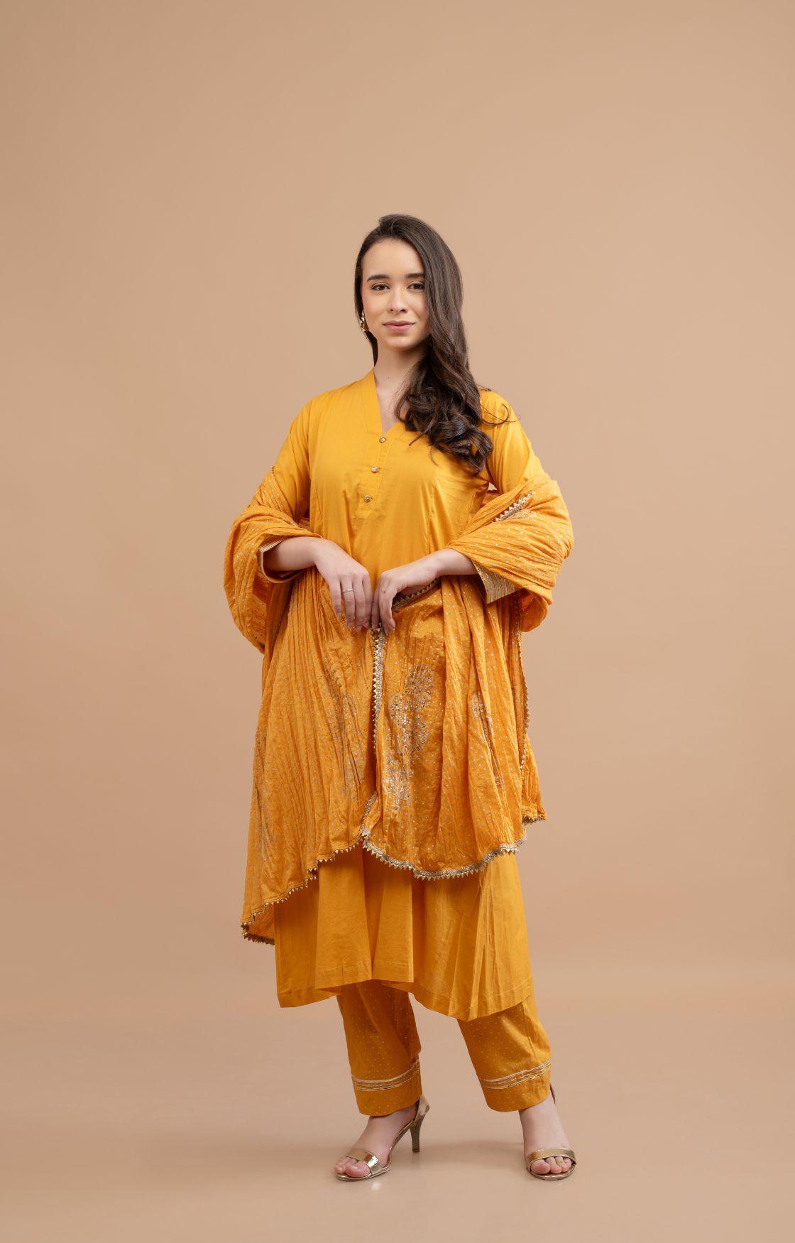 Mustard Gota Kurta Set