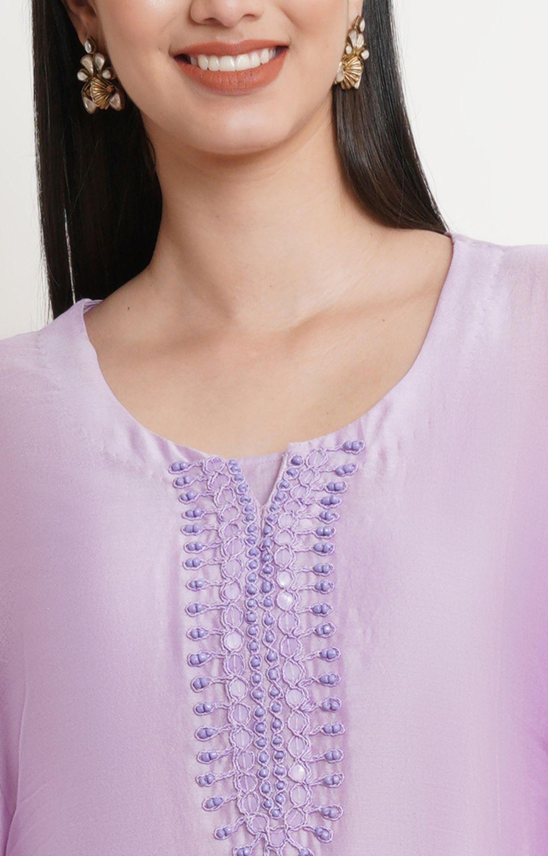 Mauve Tonal Embroidery Kaftan Set