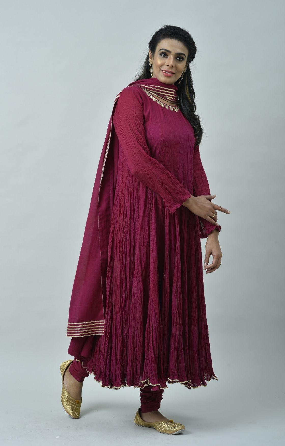Fuschia Pink Tie Dye Crinkled Kurta Set
