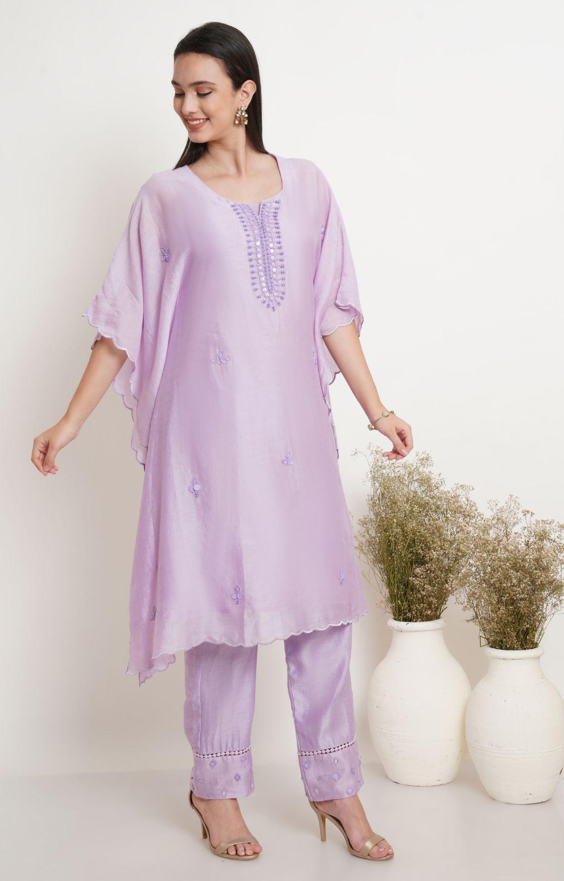 Mauve Tonal Embroidery Kaftan Set