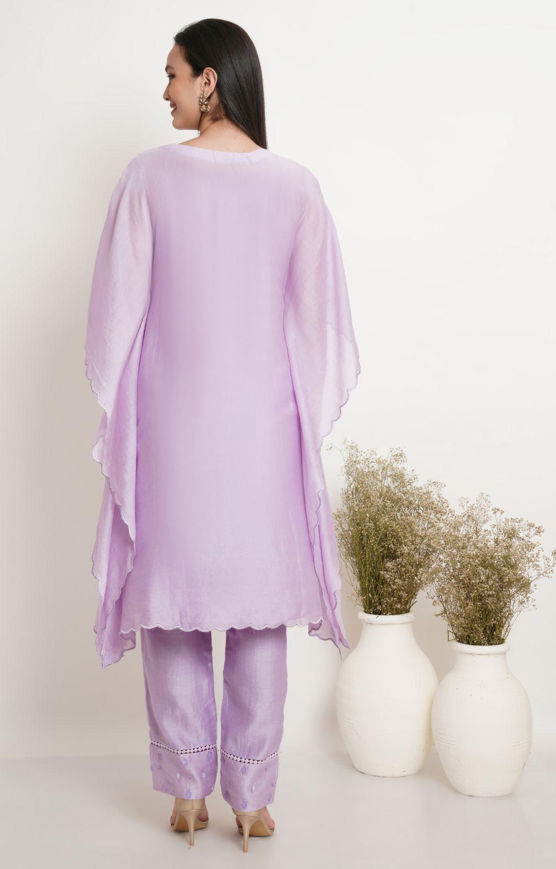 Mauve Tonal Embroidery Kaftan Set
