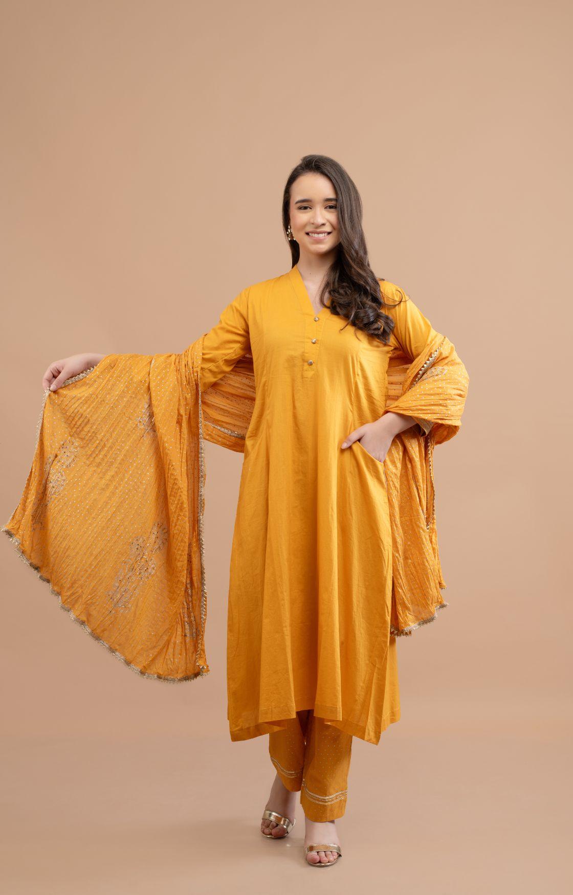 Mustard Gota Kurta Set