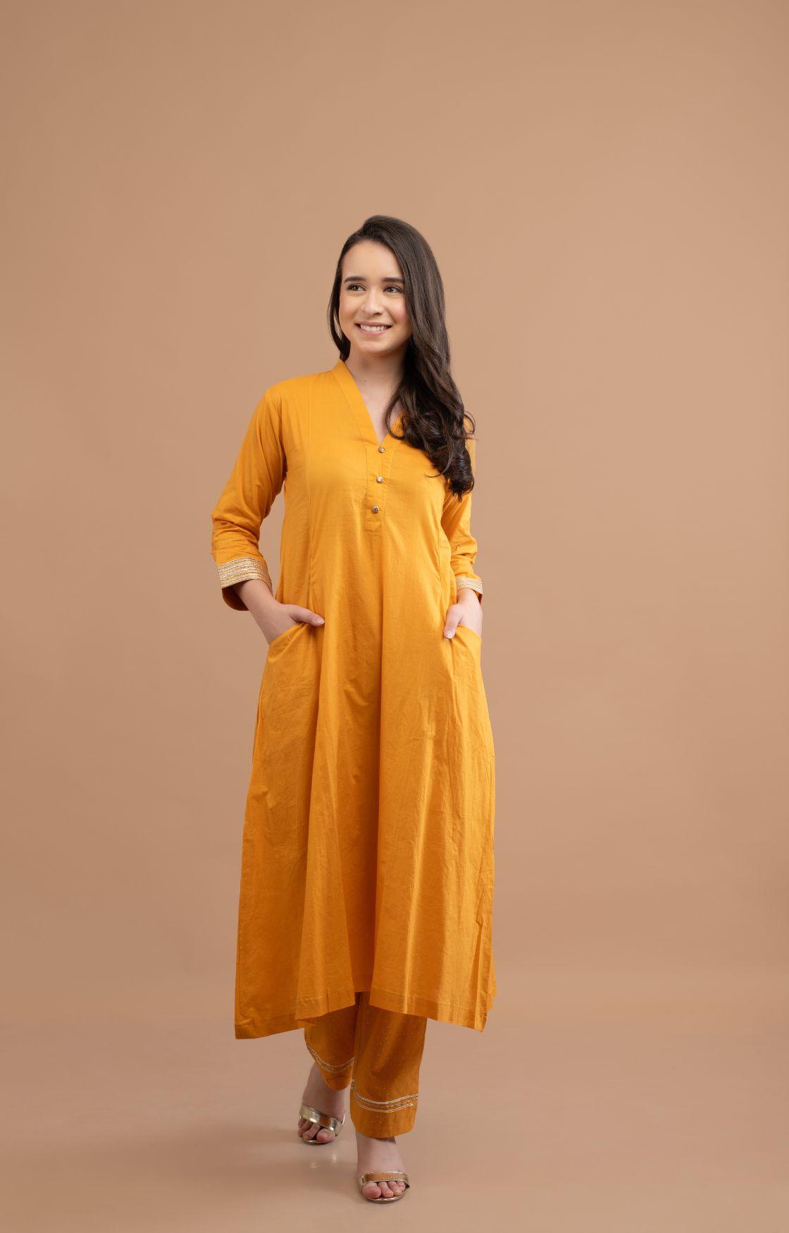 Mustard Gota Kurta Set