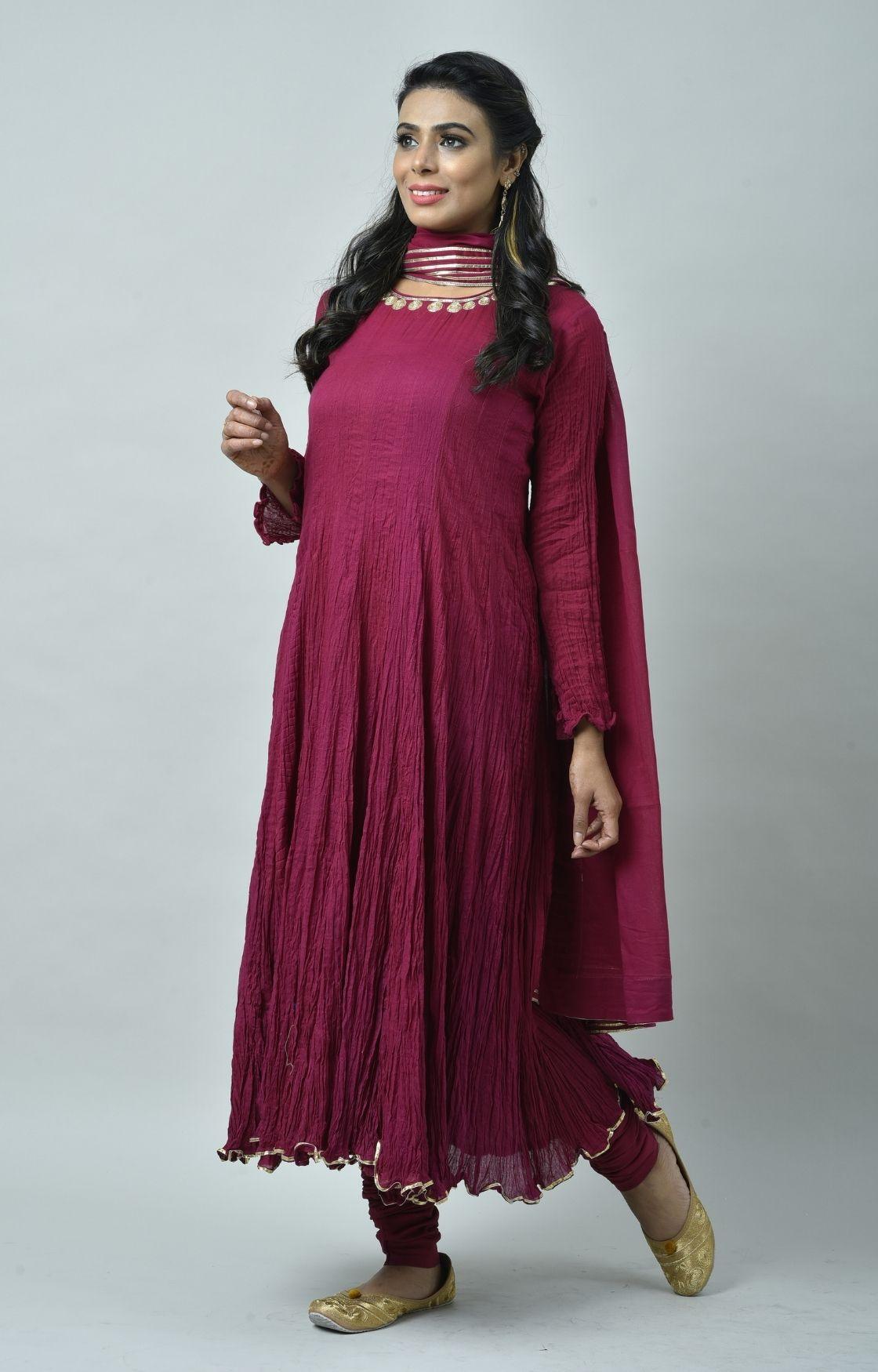 Fuschia Pink Tie Dye Crinkled Kurta Set