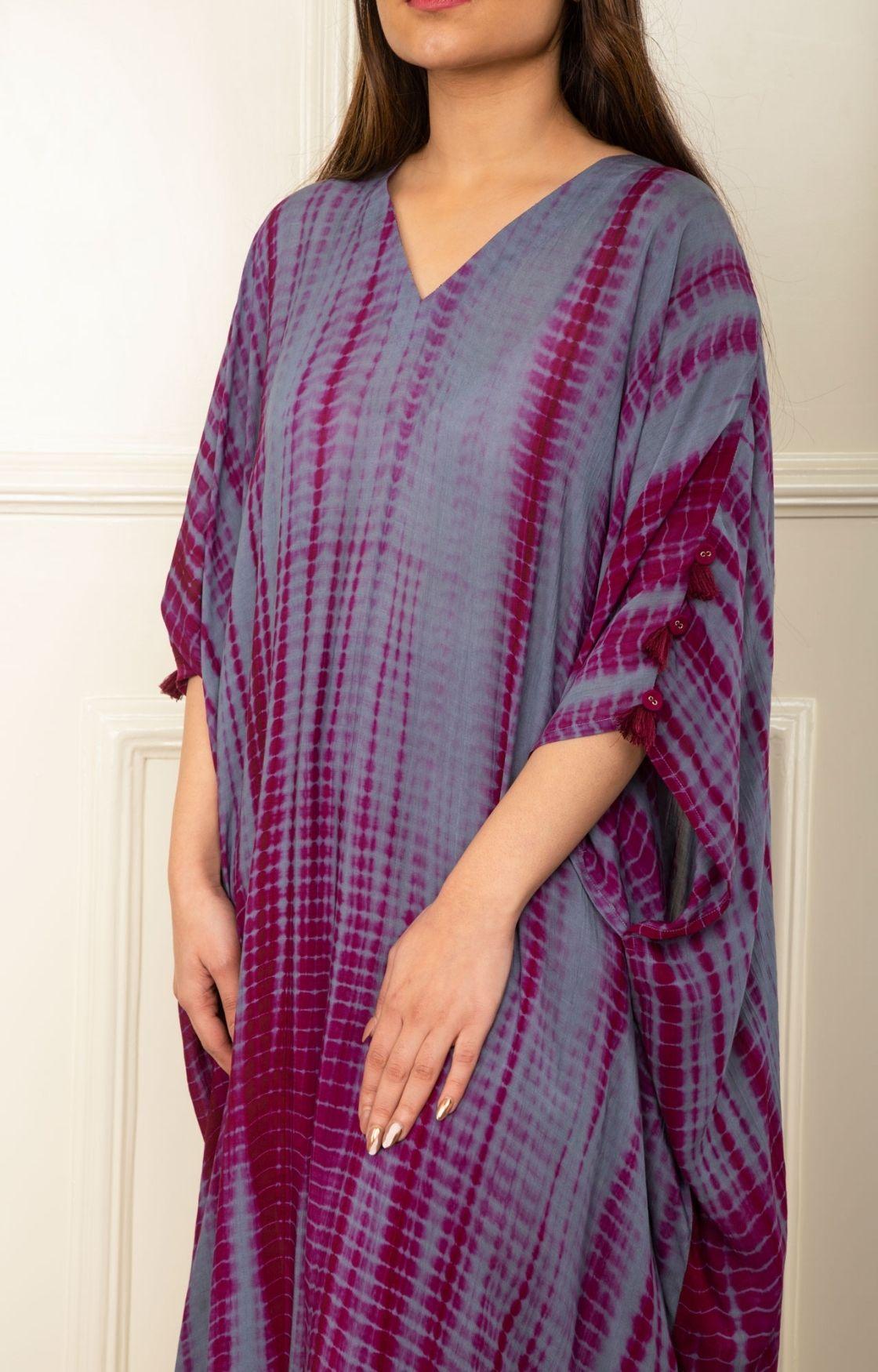 Wine and Grey Rope Tie Dye Cowl Kaftan