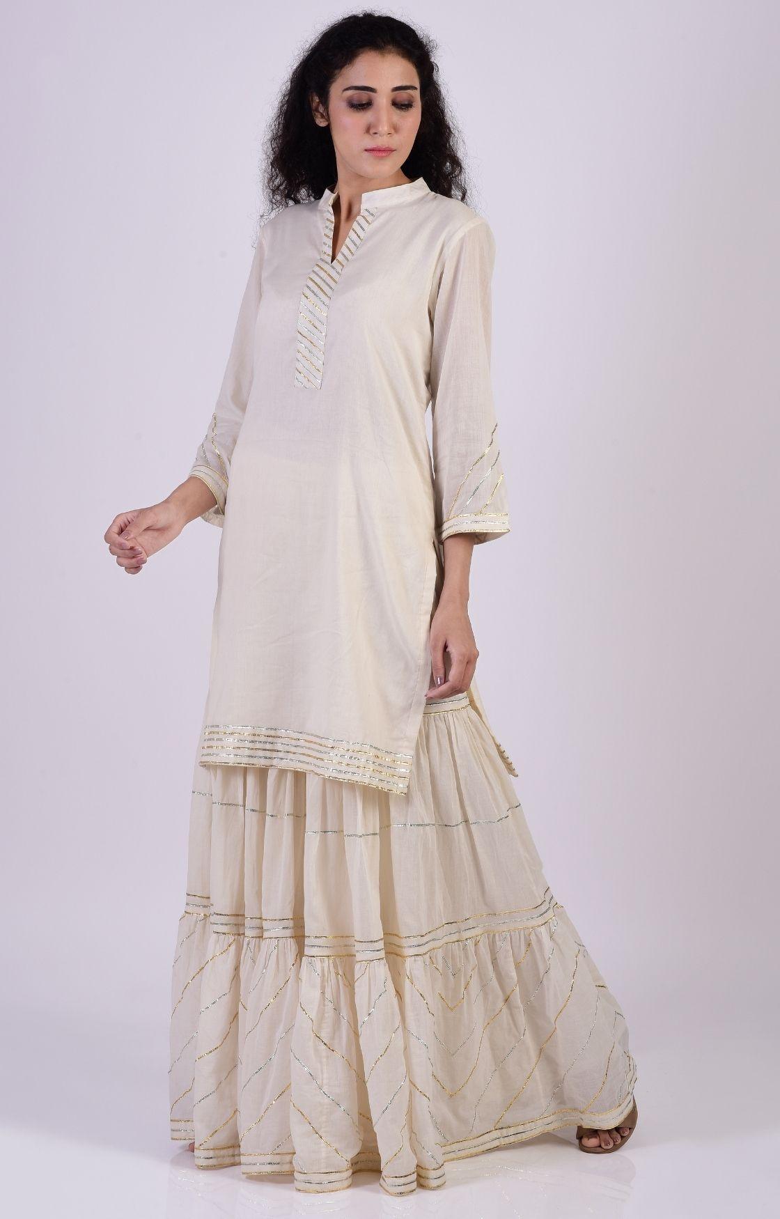 Off White Zig Zag Gota Sharara Set