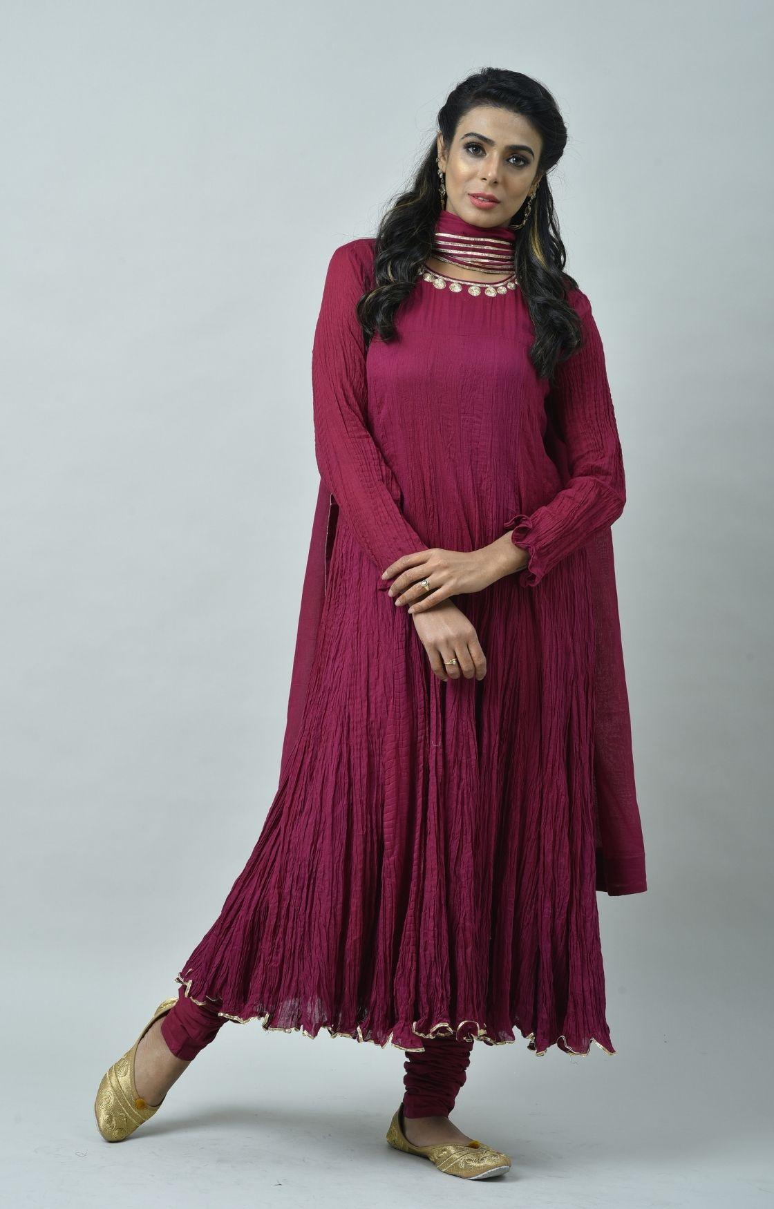 Fuschia Pink Tie Dye Crinkled Kurta Set