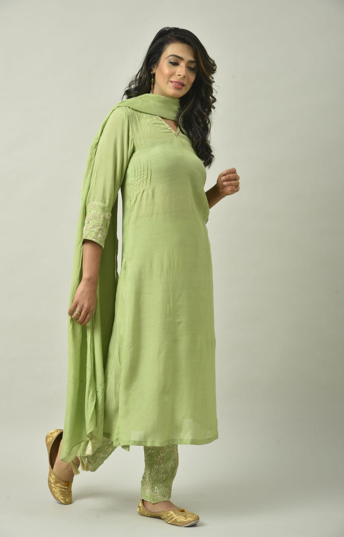 Green Naksi Hand Embroidery Kurta Set