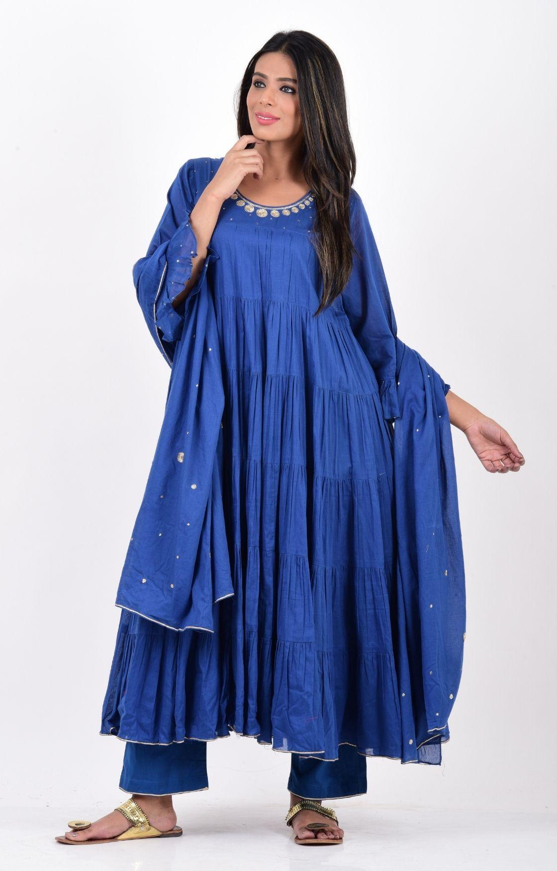 Royal Blue Crinkled Layered Kurta Set