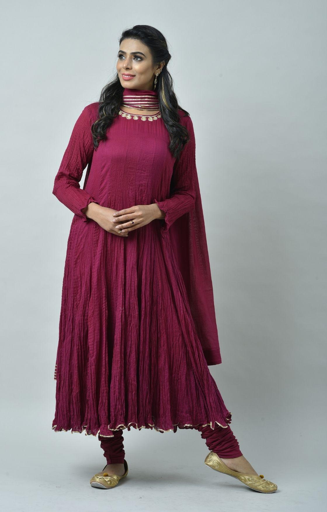 Fuschia Pink Tie Dye Crinkled Kurta Set
