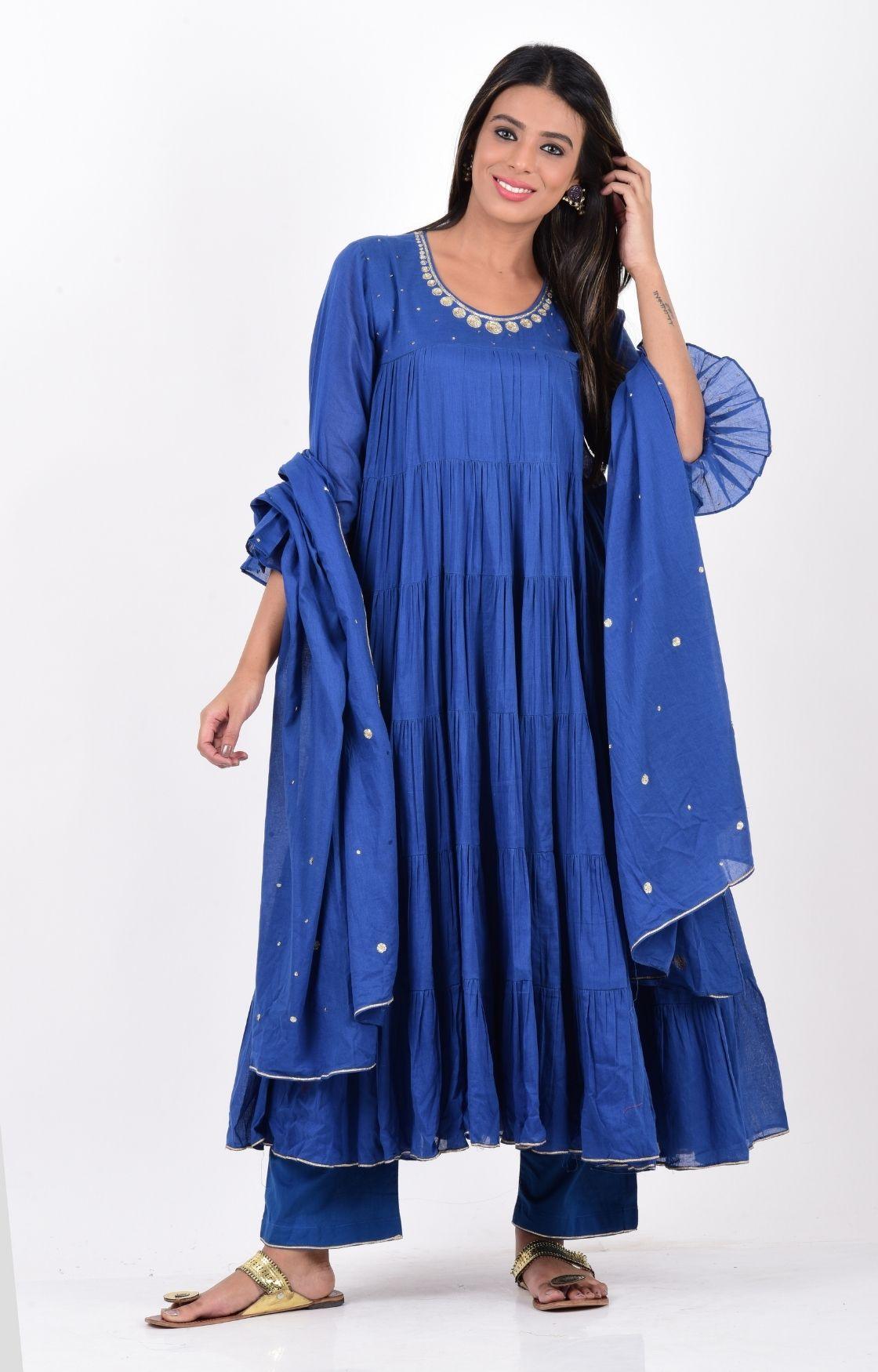 Royal Blue Crinkled Layered Kurta Set