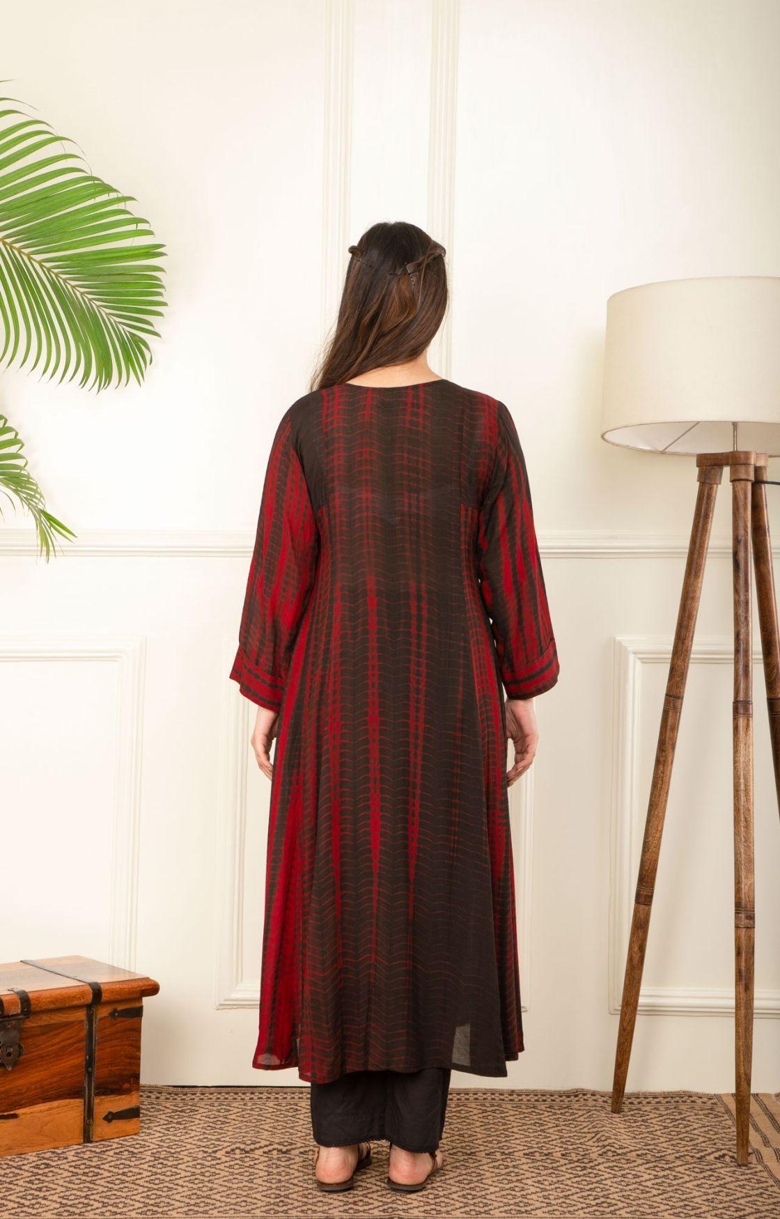 Red and Black Rope Tie Dye Kurta Set