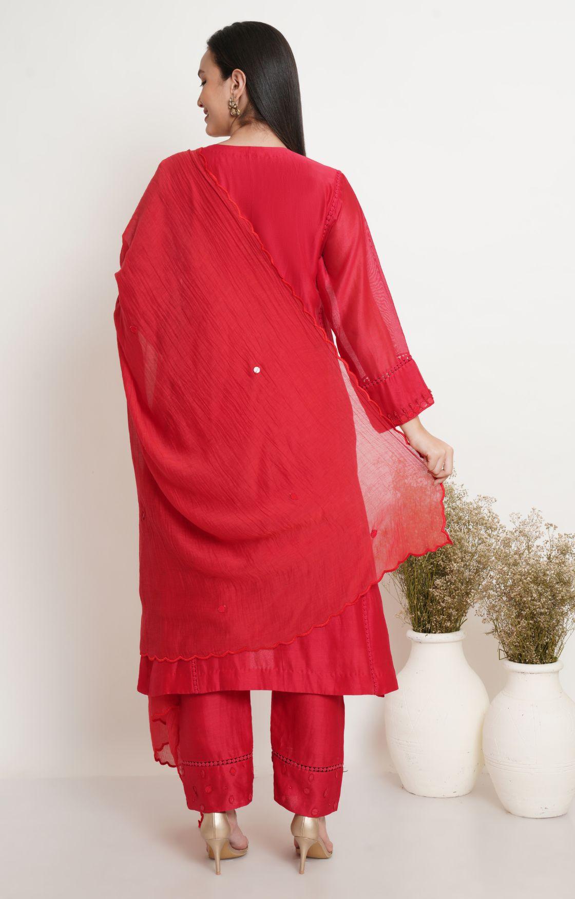 Red Tonal Embroidery Kurta Set