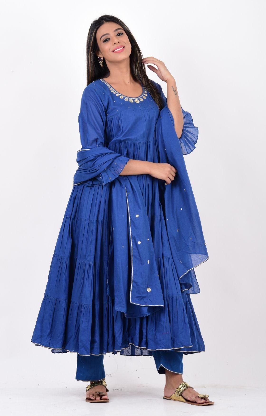 Royal Blue Crinkled Layered Kurta Set