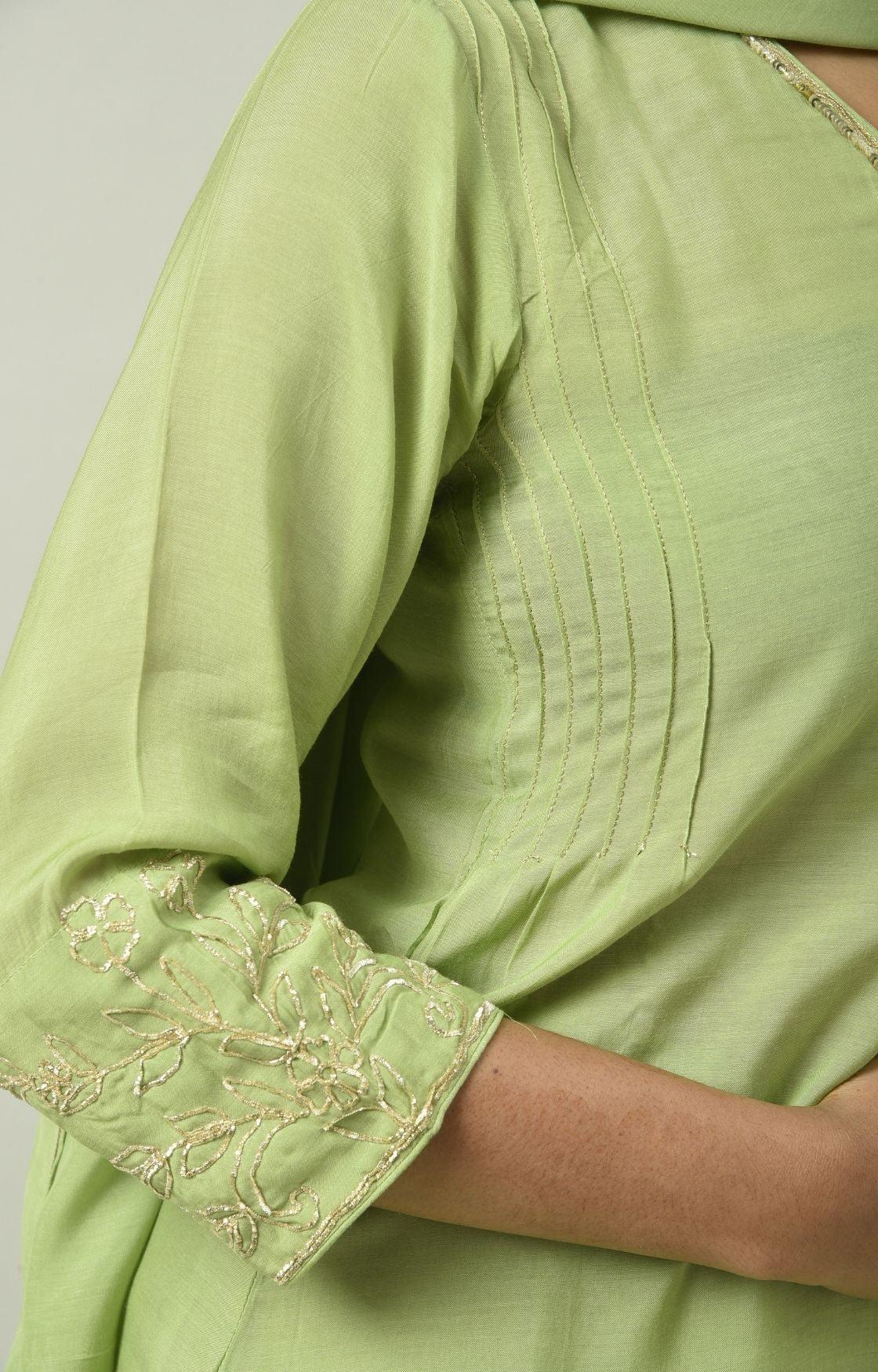 Green Naksi Hand Embroidery Kurta Set