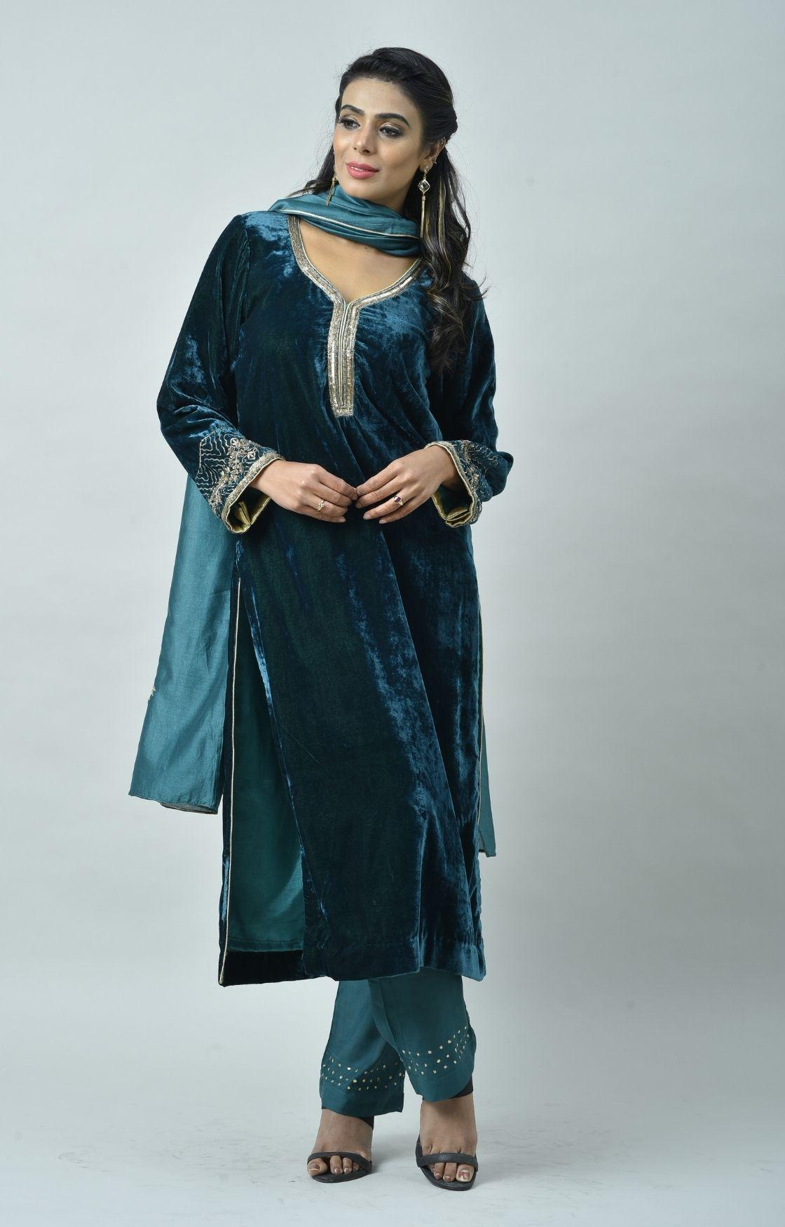 Black Velvet Kurta Set of 3