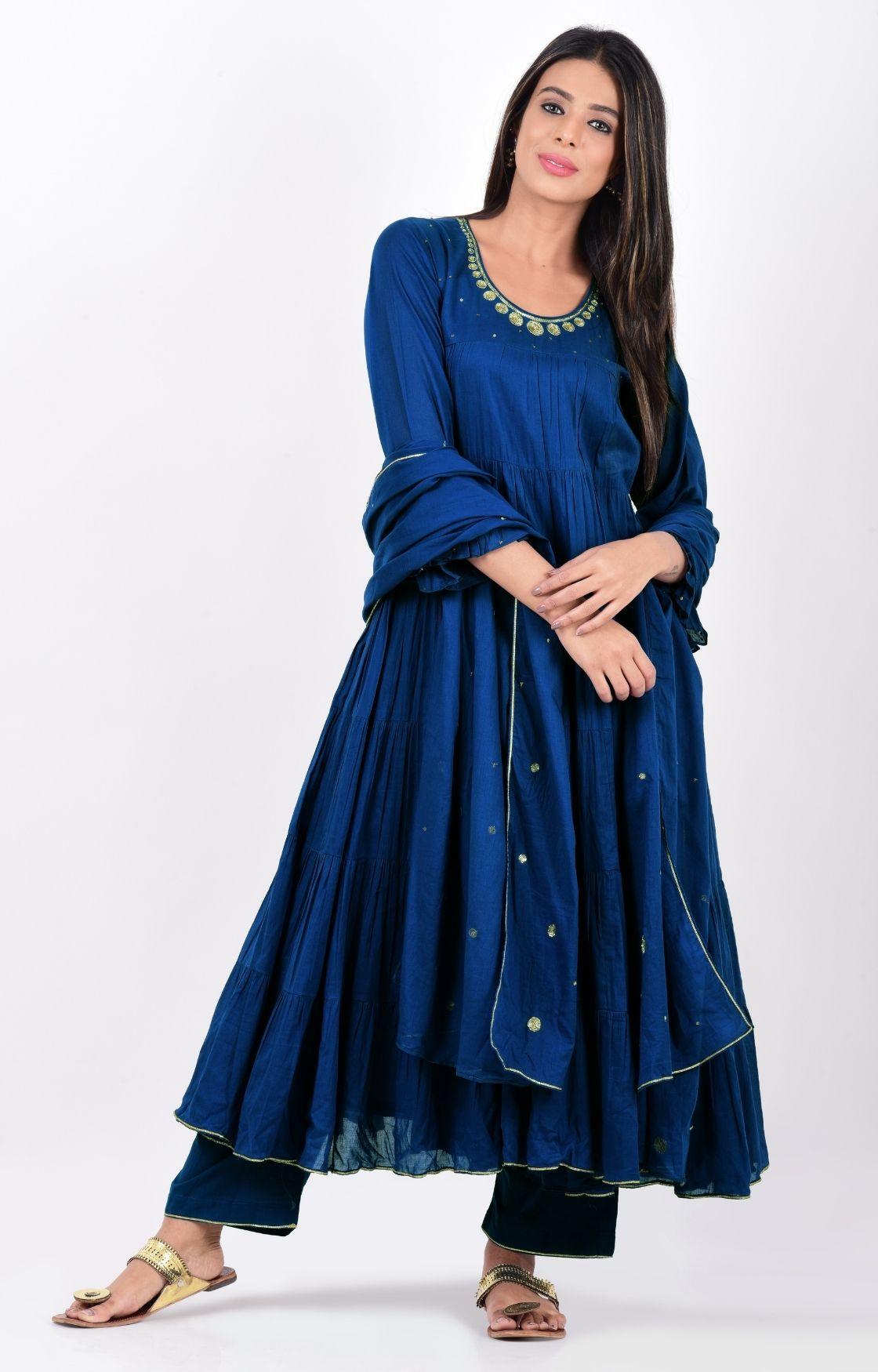 Royal Blue Crinkled Layered Kurta Set