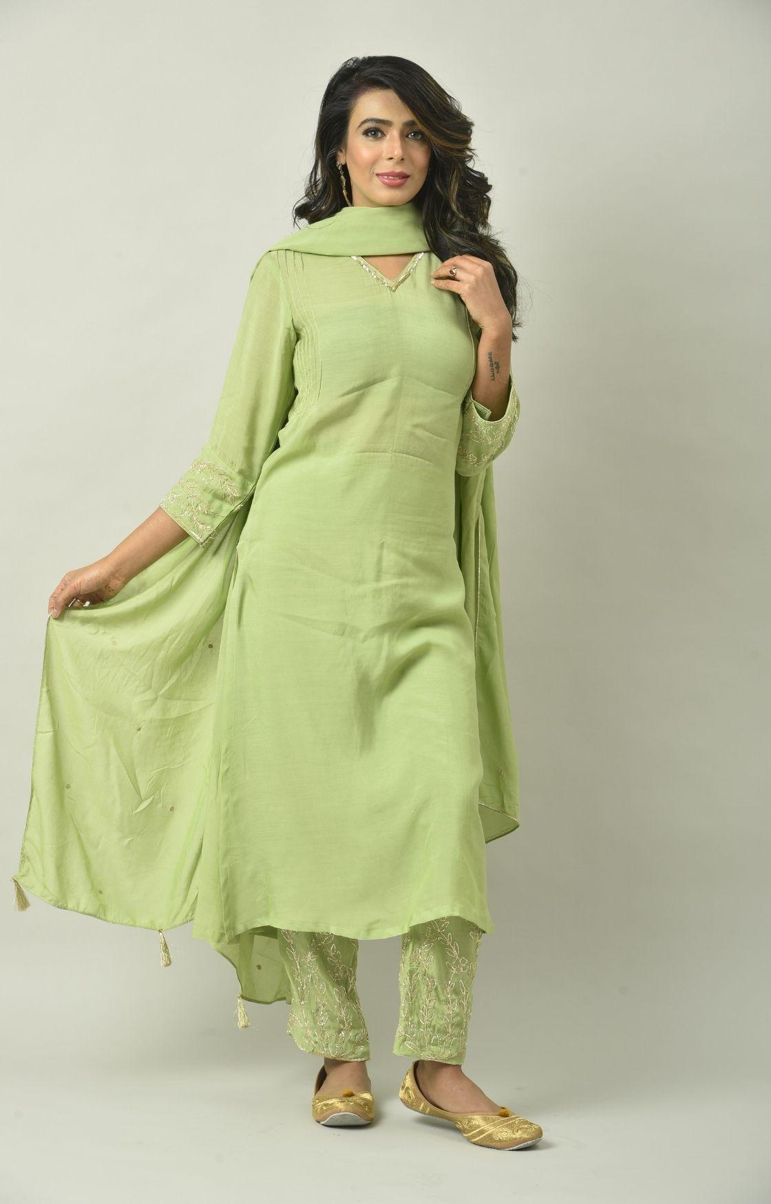 Green Naksi Hand Embroidery Kurta Set