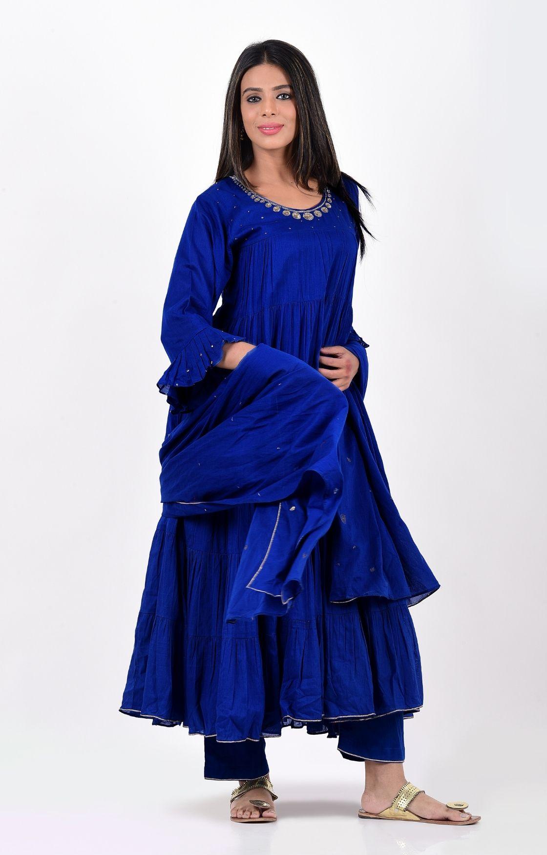 Royal Blue Crinkled Layered Kurta Set
