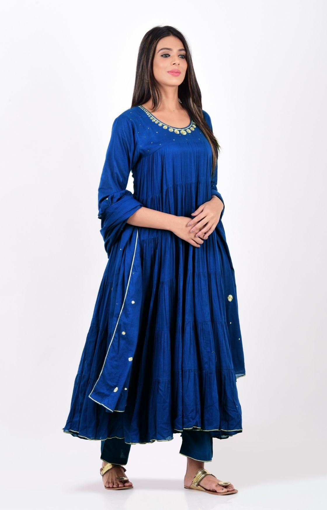 Royal Blue Crinkled Layered Kurta Set