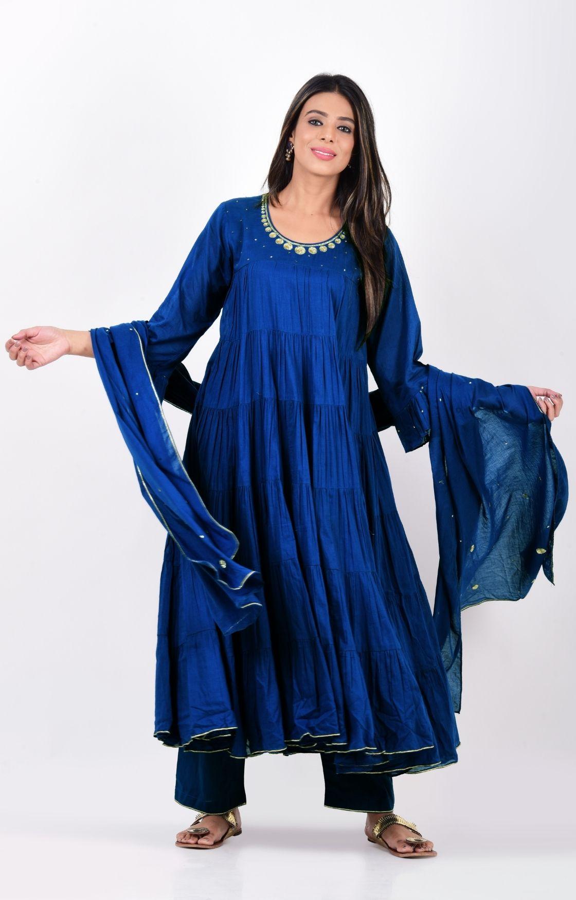 Royal Blue Crinkled Layered Kurta Set