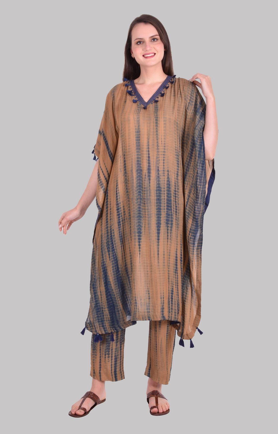 Beige Tie Dye Kaftan Set