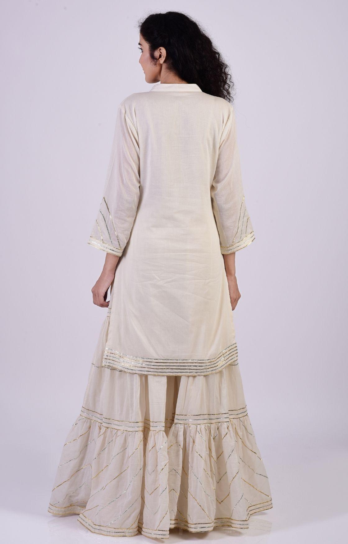 Off White Zig Zag Gota Sharara Set