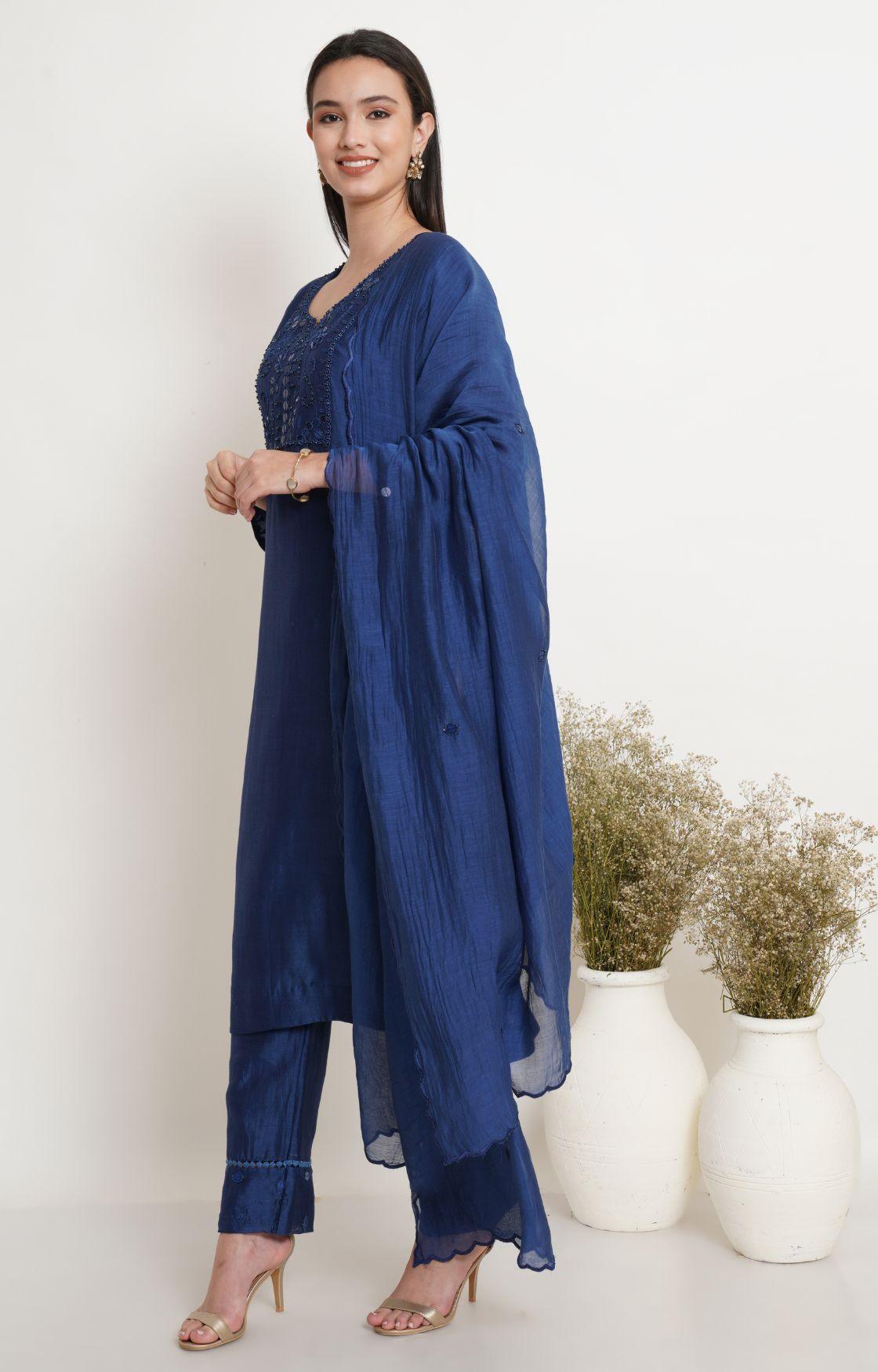 Blue Tonal Embroidery Kurta Set