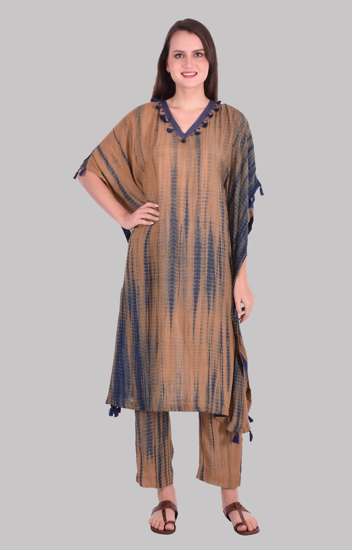 Beige Tie Dye Kaftan Set
