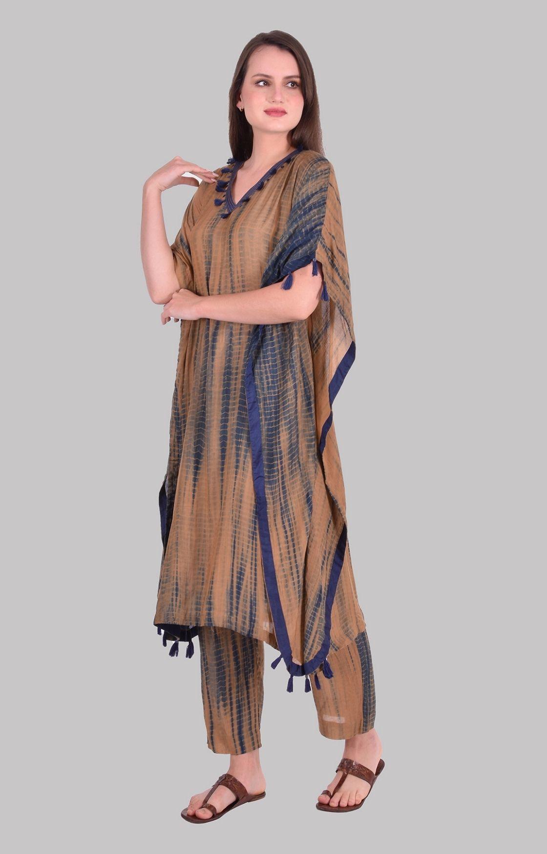 Beige Tie Dye Kaftan Set