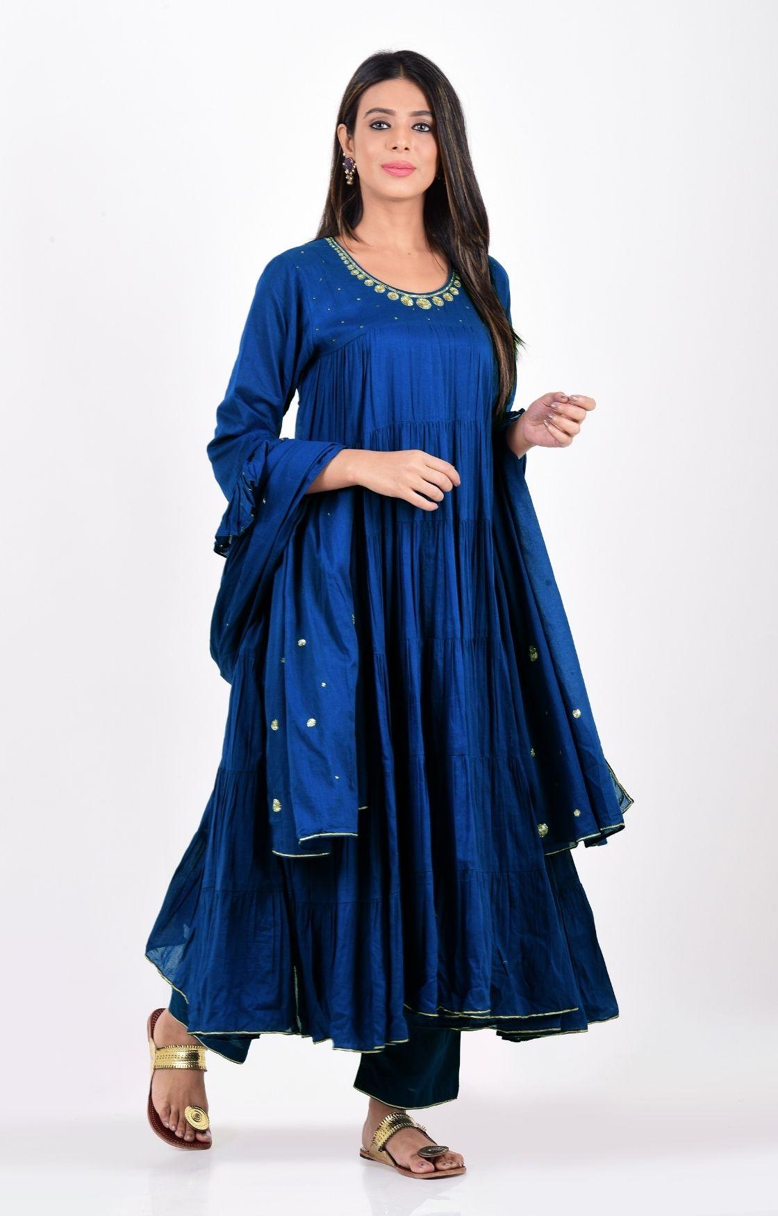 Royal Blue Crinkled Layered Kurta Set