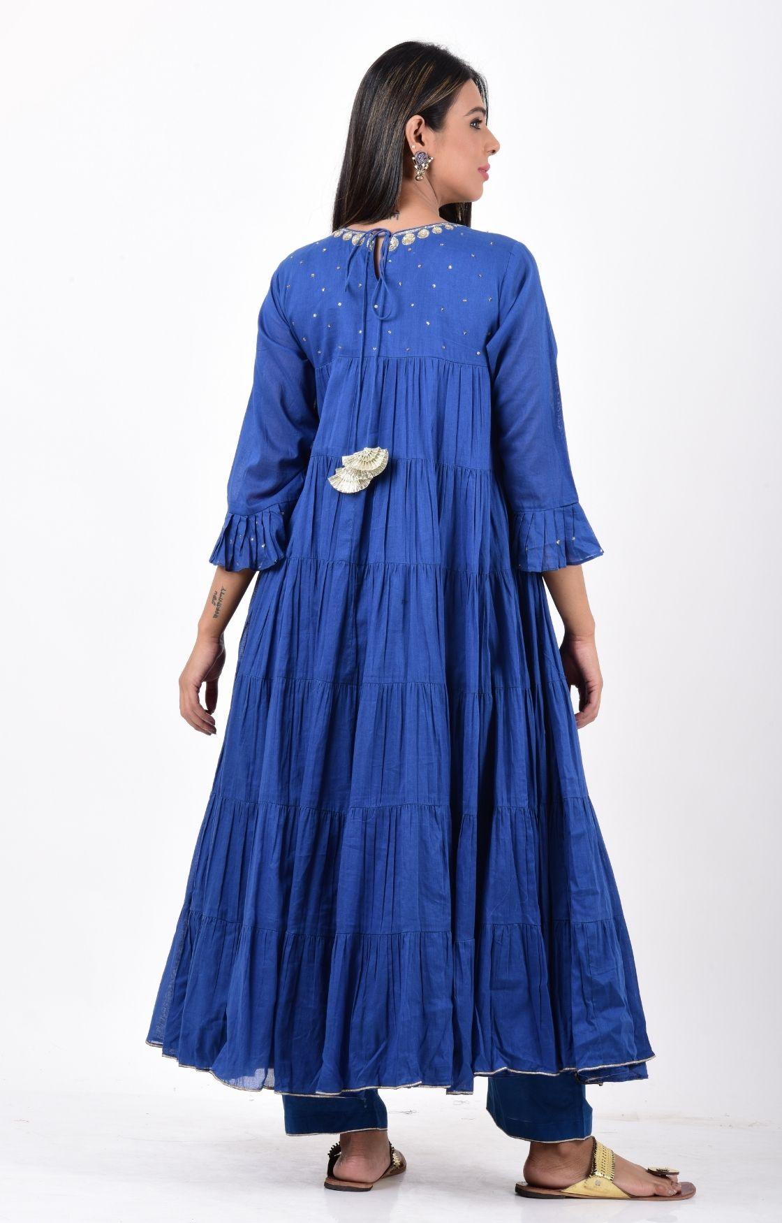 Royal Blue Crinkled Layered Kurta Set