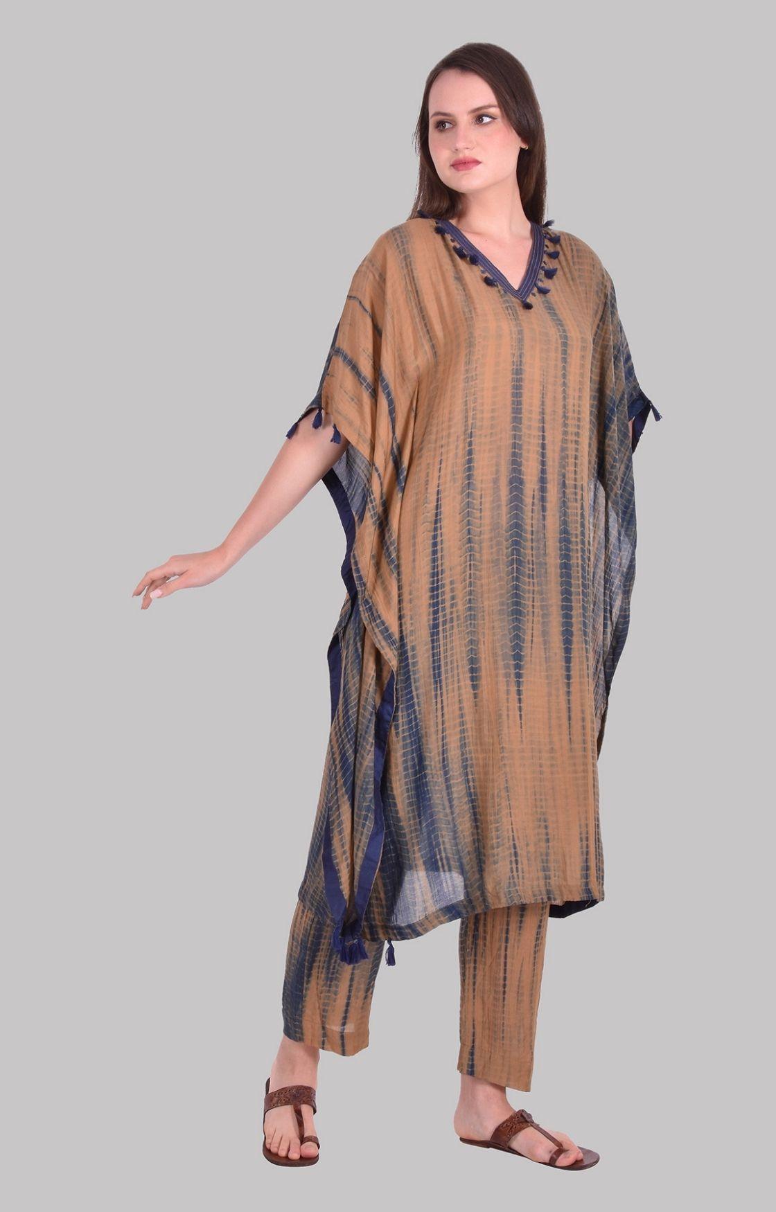 Beige Tie Dye Kaftan Set