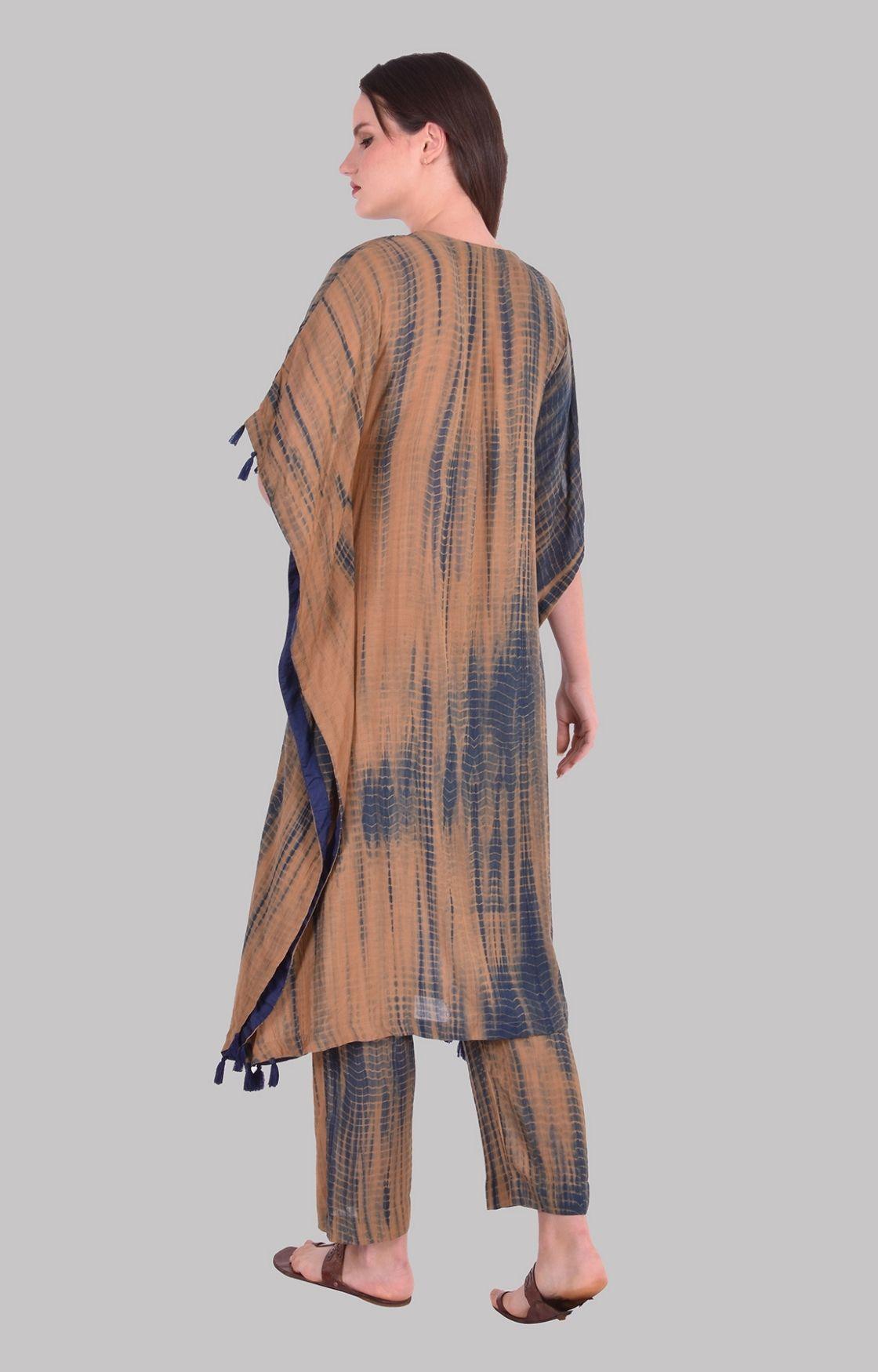 Beige Tie Dye Kaftan Set