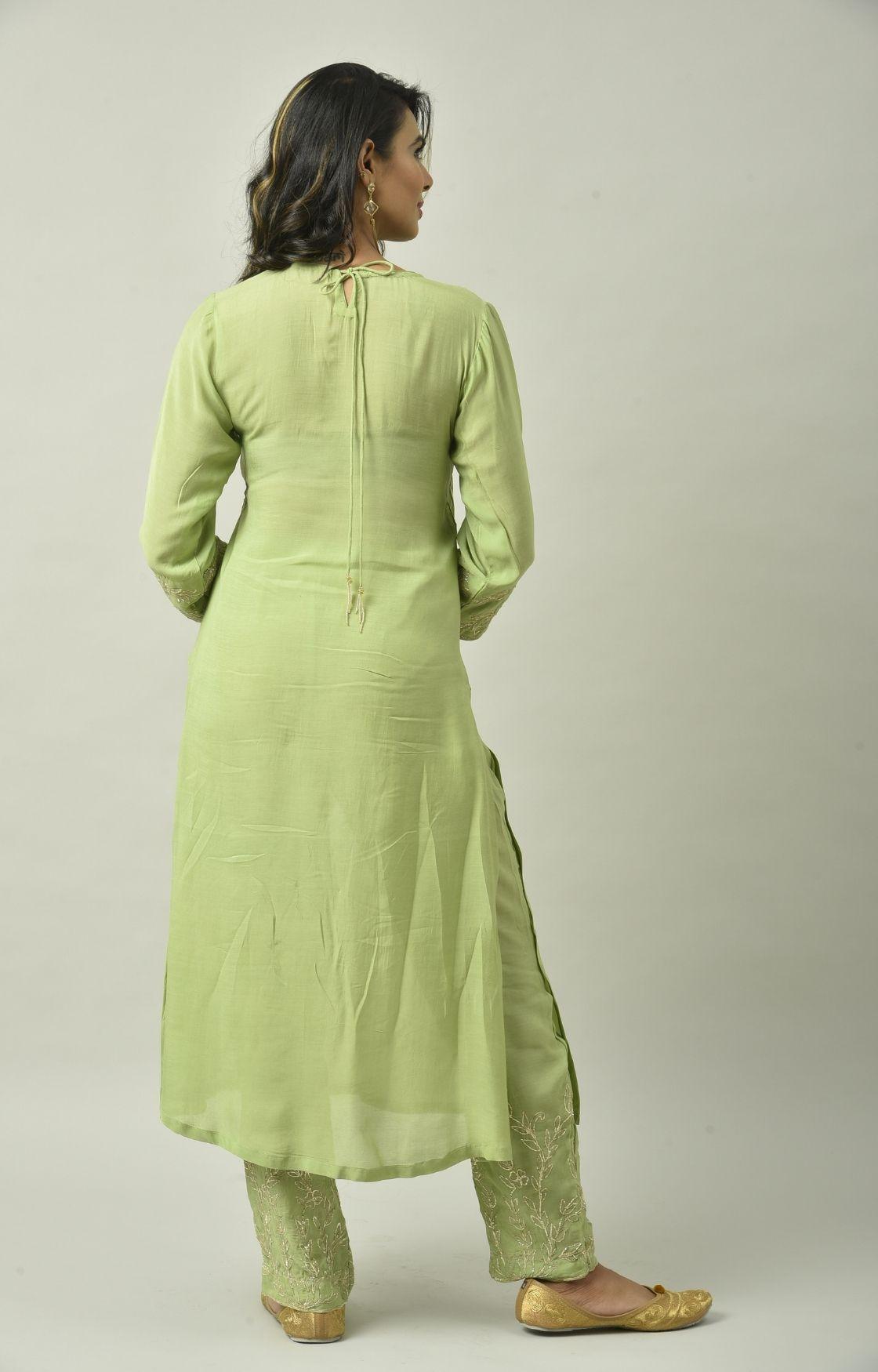 Green Naksi Hand Embroidery Kurta Set