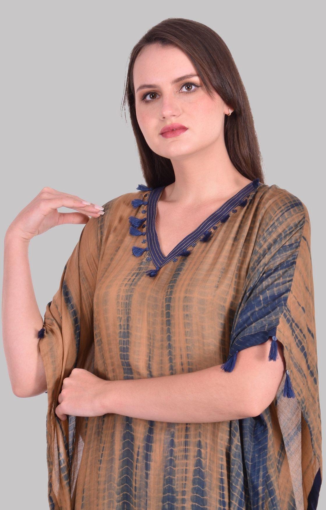 Beige Tie Dye Kaftan Set