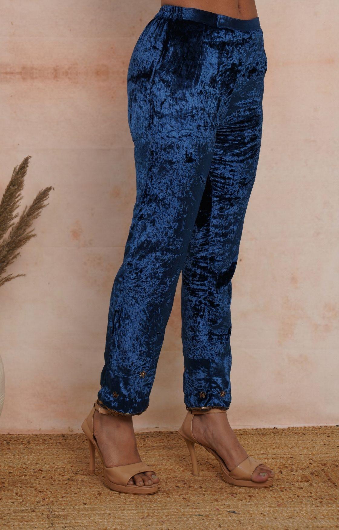 Royal Blue Velvet Kurta Set