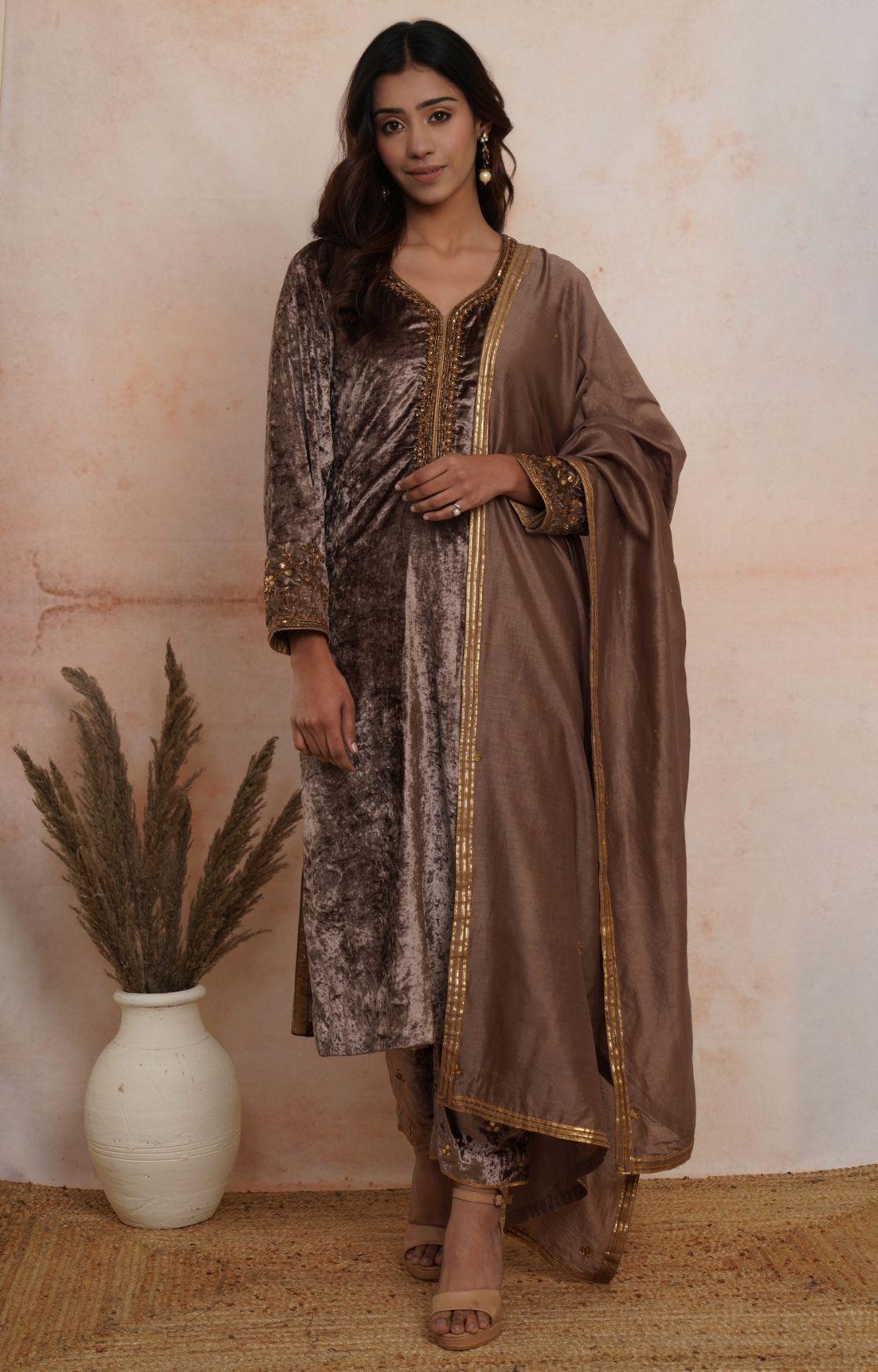 Black Velvet Kurta Set of 3