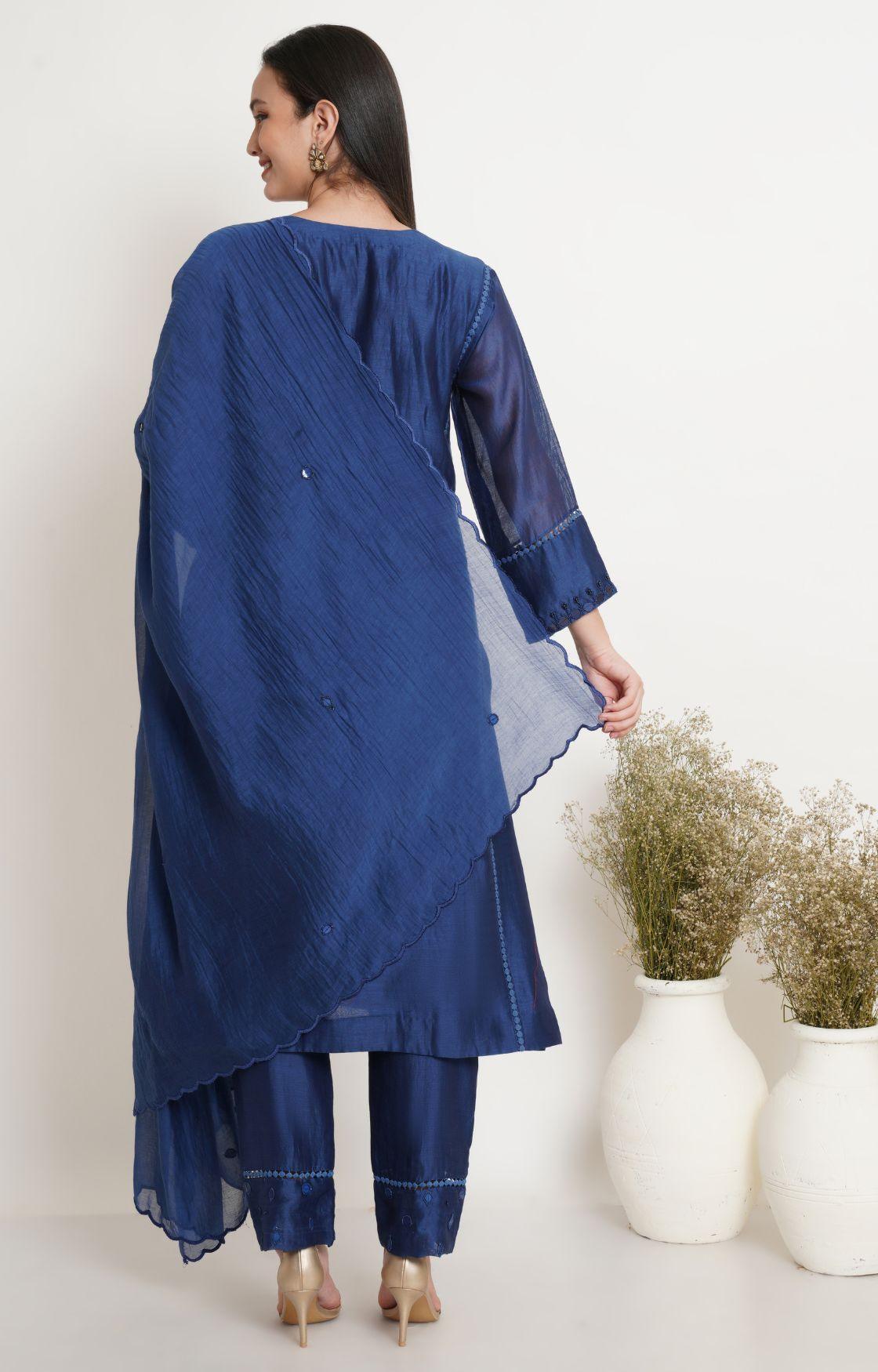 Blue Tonal Embroidery Kurta Set