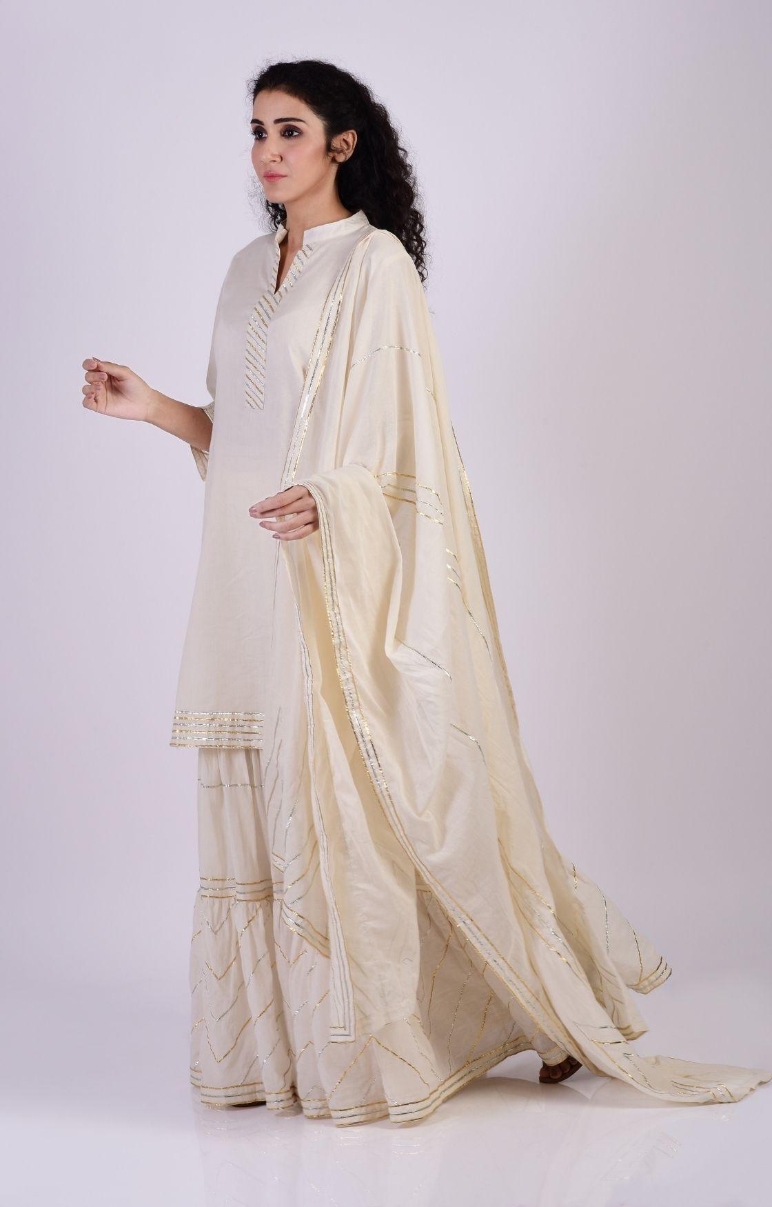 Off White Zig Zag Gota Sharara Set
