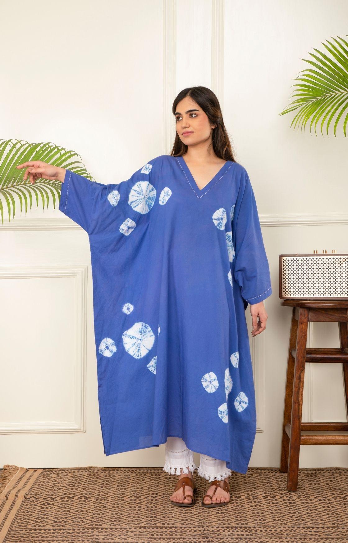 Blue Bandhani Kaftan Set