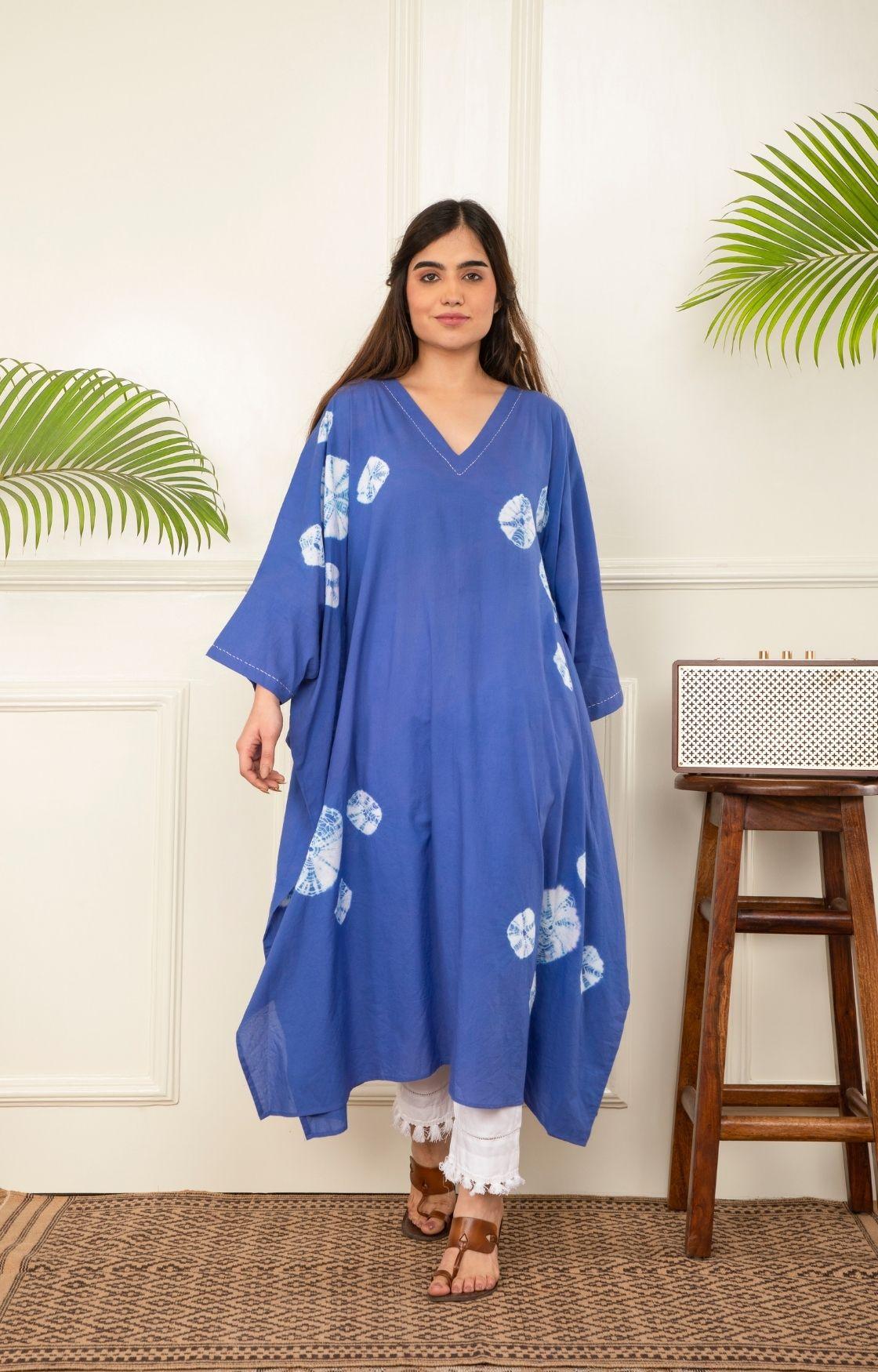 Blue Bandhani Kaftan Set