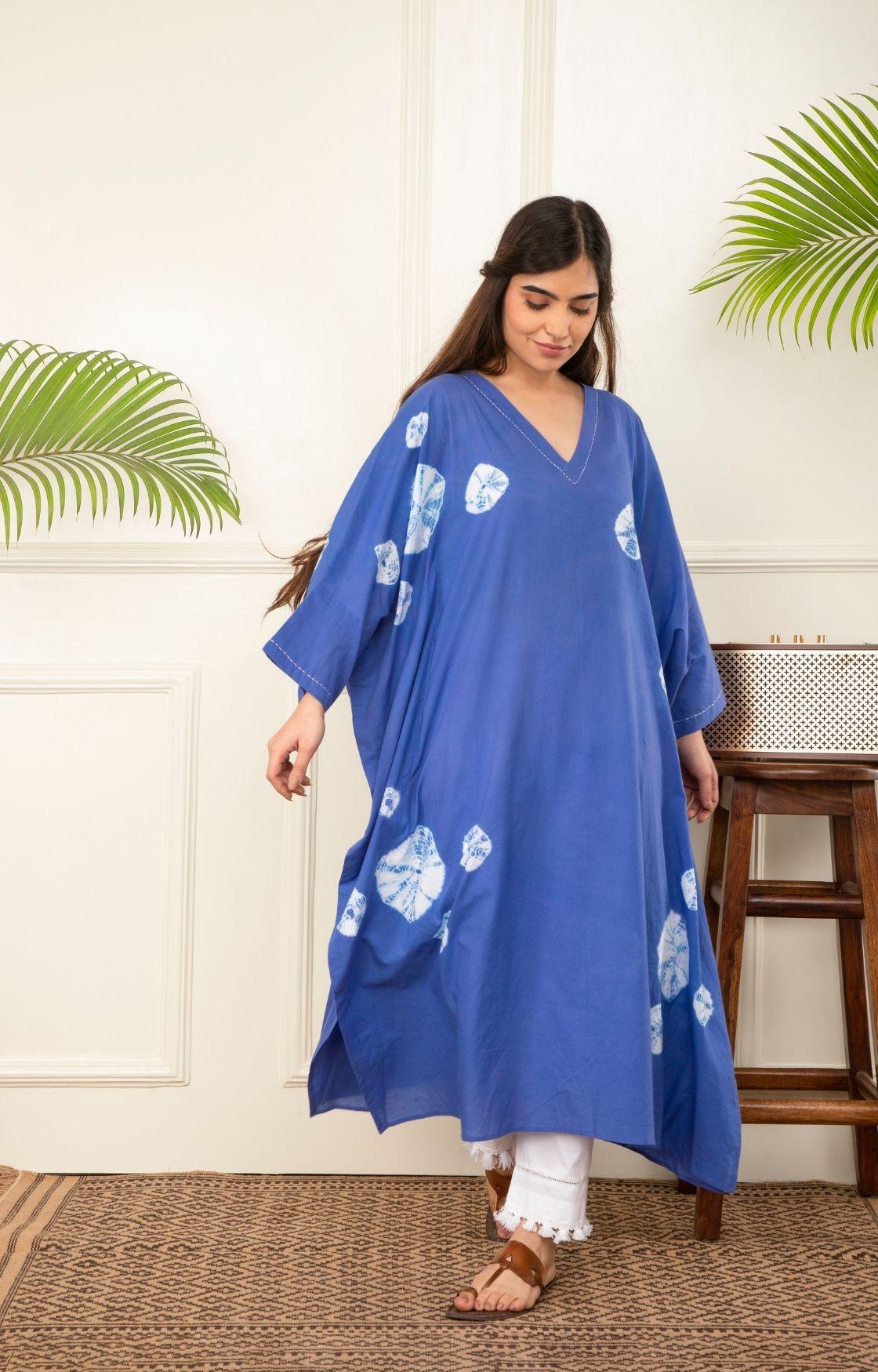 Blue Bandhani Kaftan Set