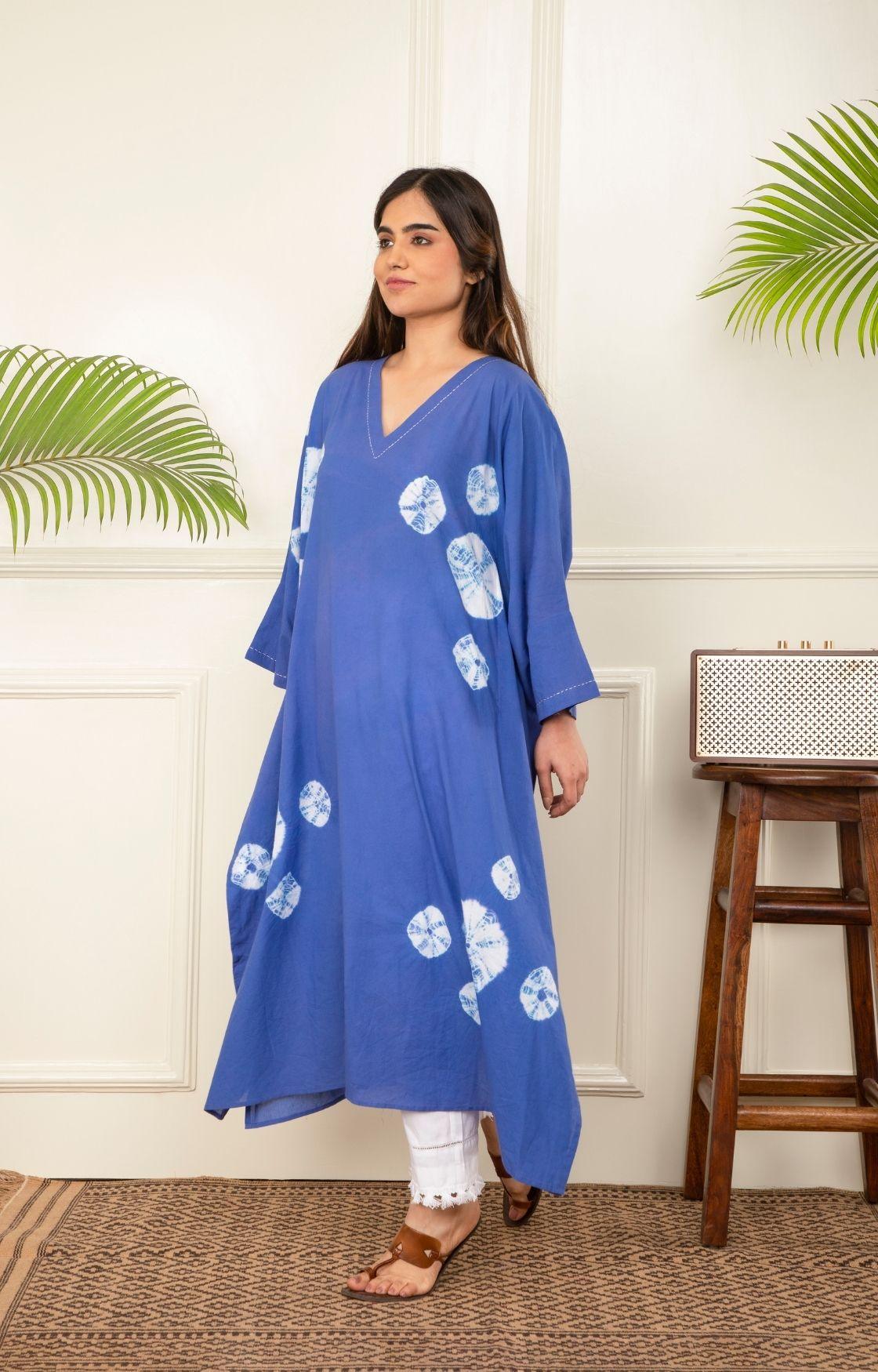 Blue Bandhani Kaftan Set
