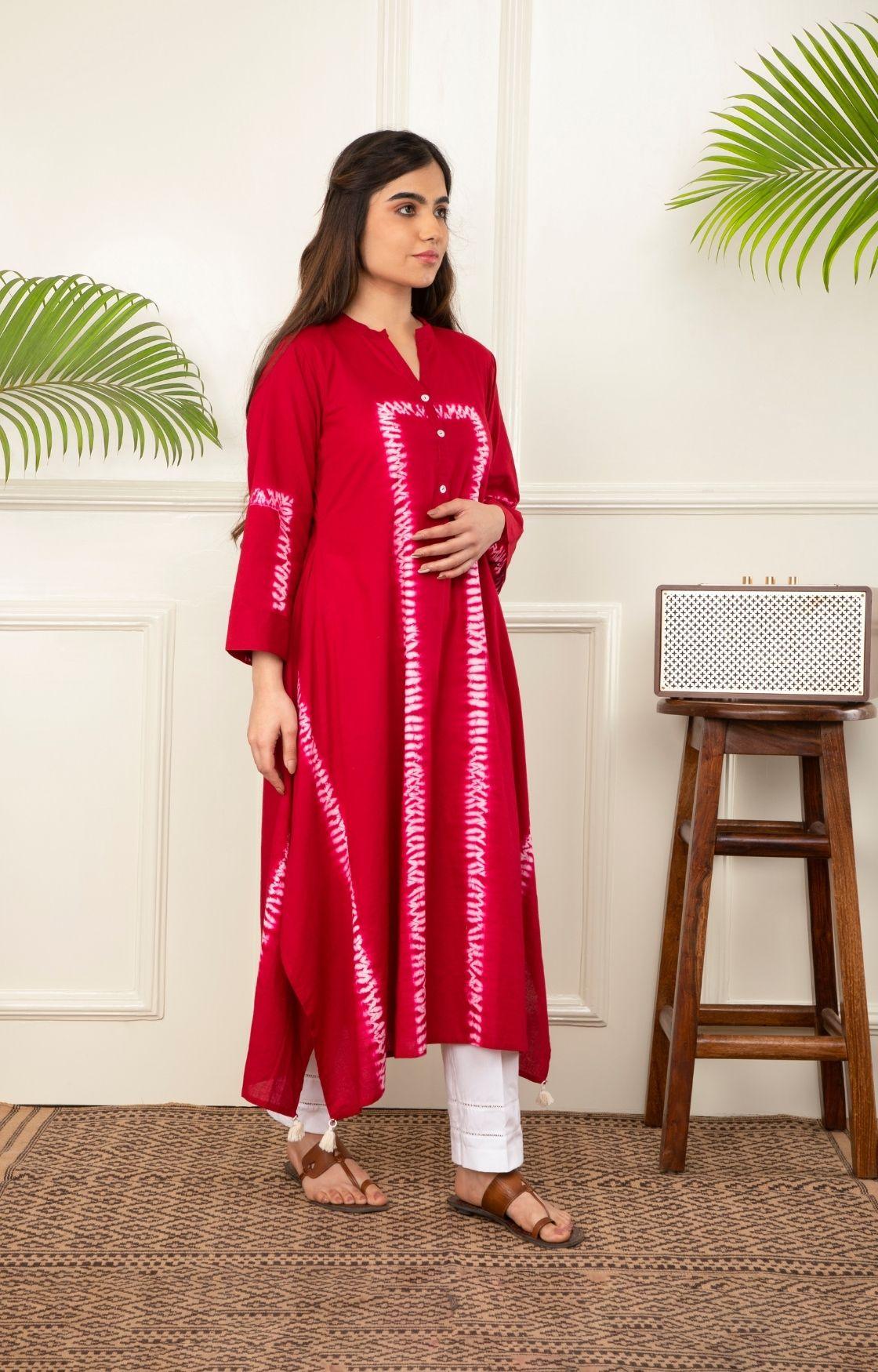 Red Shibori Kurta