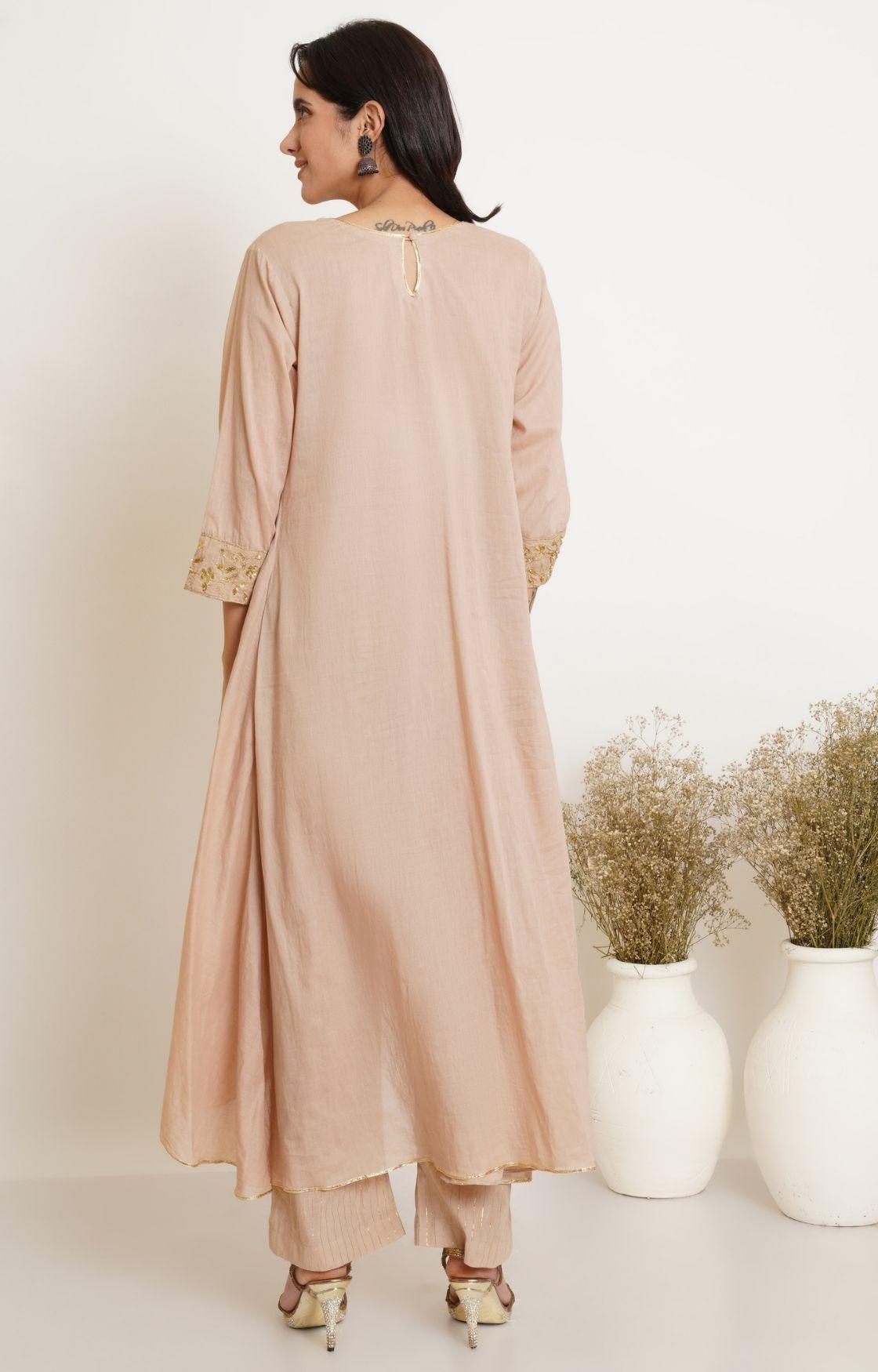 Beige Gota Kurta set of 2  with Lehariya Dupatta