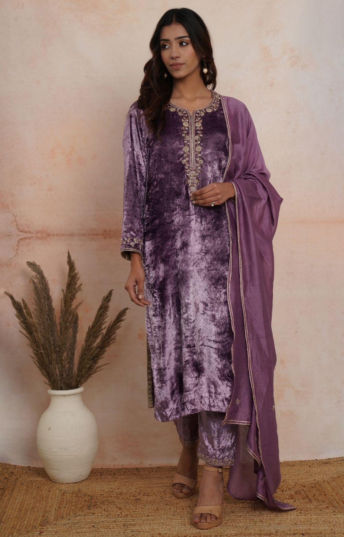 Black Velvet Kurta Set of 3